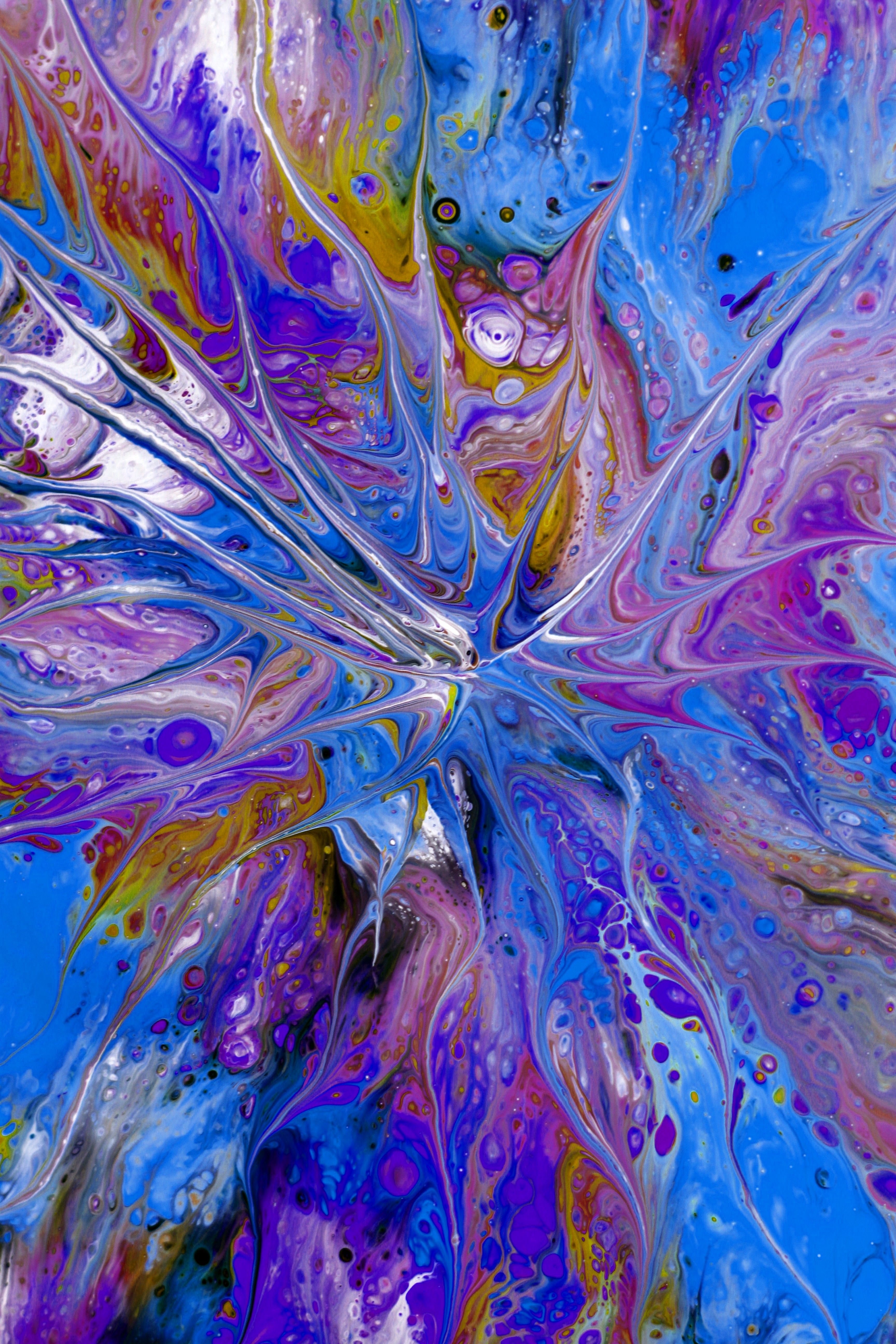 Vibrant Abstract Paint Swirls in Blue and Purple · Free Stock Photo