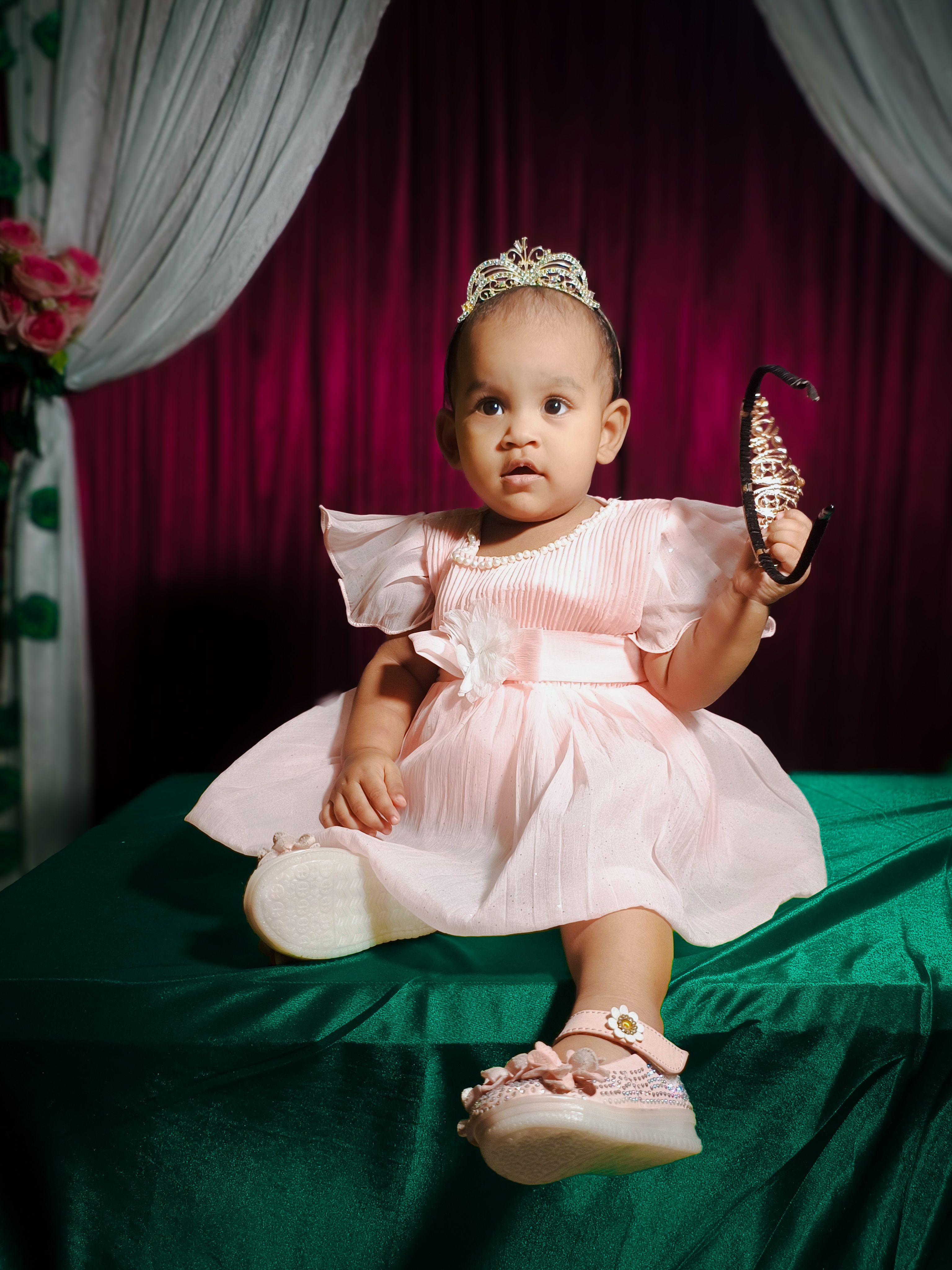 Adorable Baby Girl in Pink Dress with Crown · Free Stock Photo