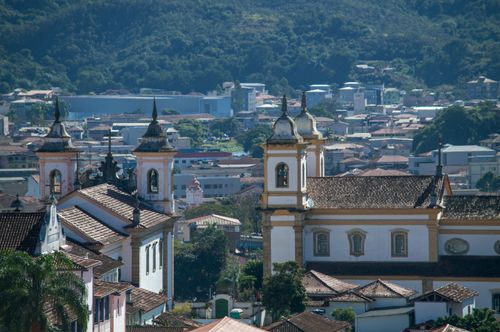 Free Stunning view of historic churches and cityscape in Mariana, Minas Gerais, Brazil. Stock Photo
