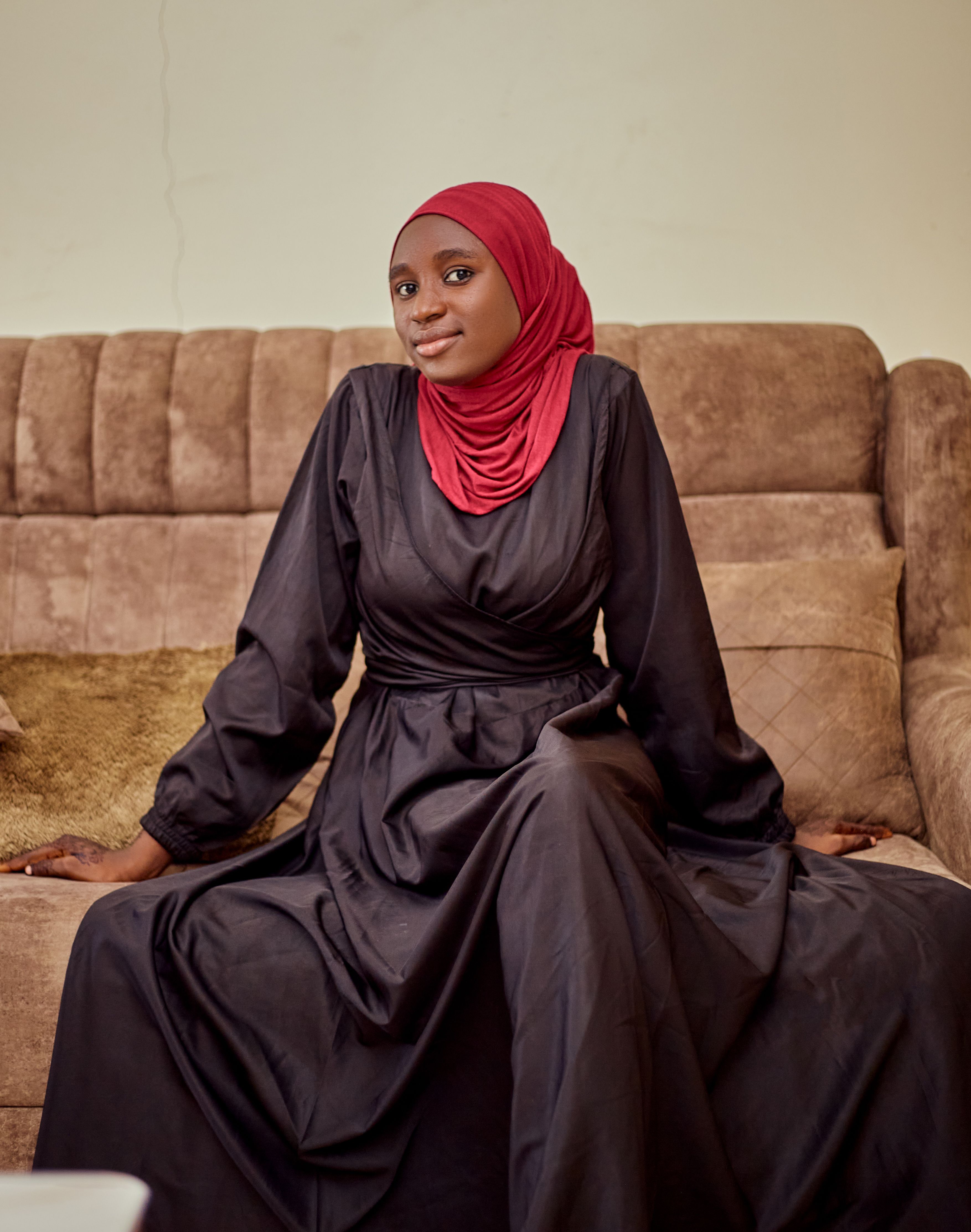 Portrait of Woman in Elegant Black Dress and Red Hijab · Free Stock Photo