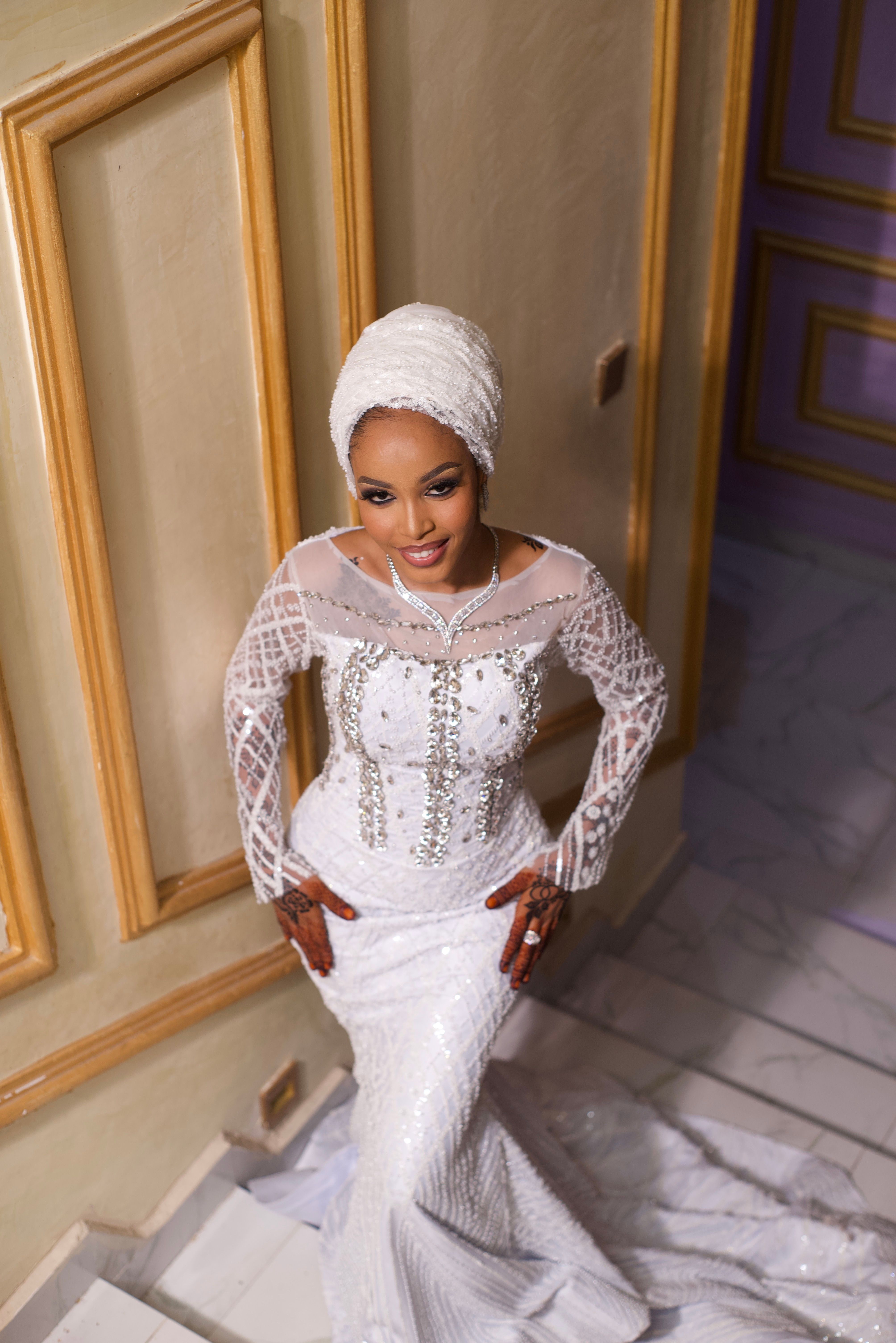 Elegant Nigerian Bride in Traditional White Gown  Free Stock Photo