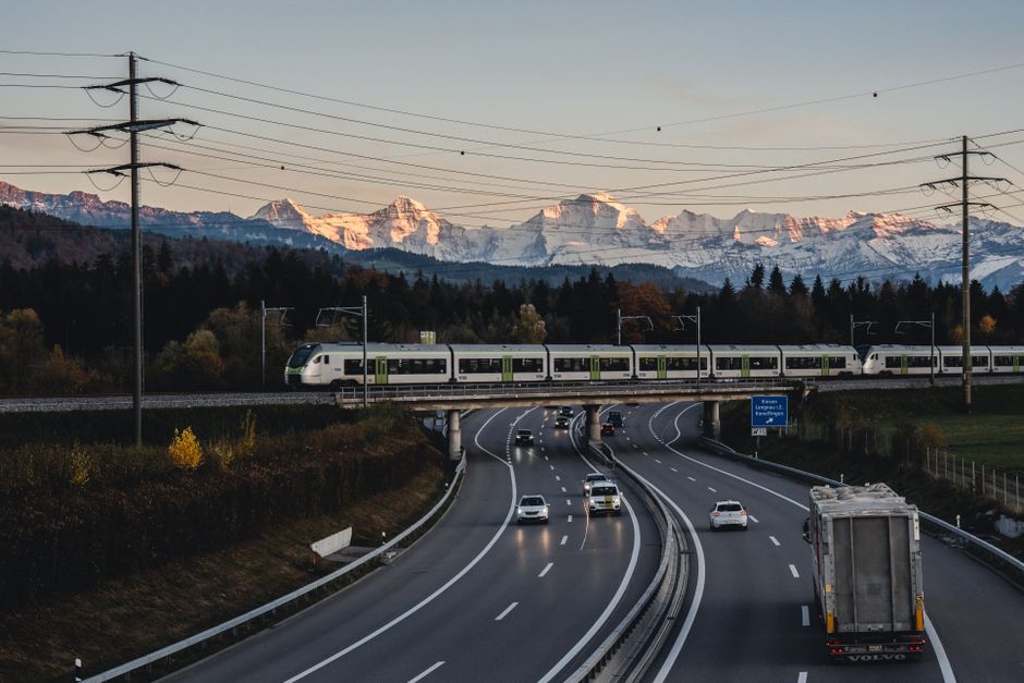 GoldenPass Line train winding through the picturesque Swiss countryside