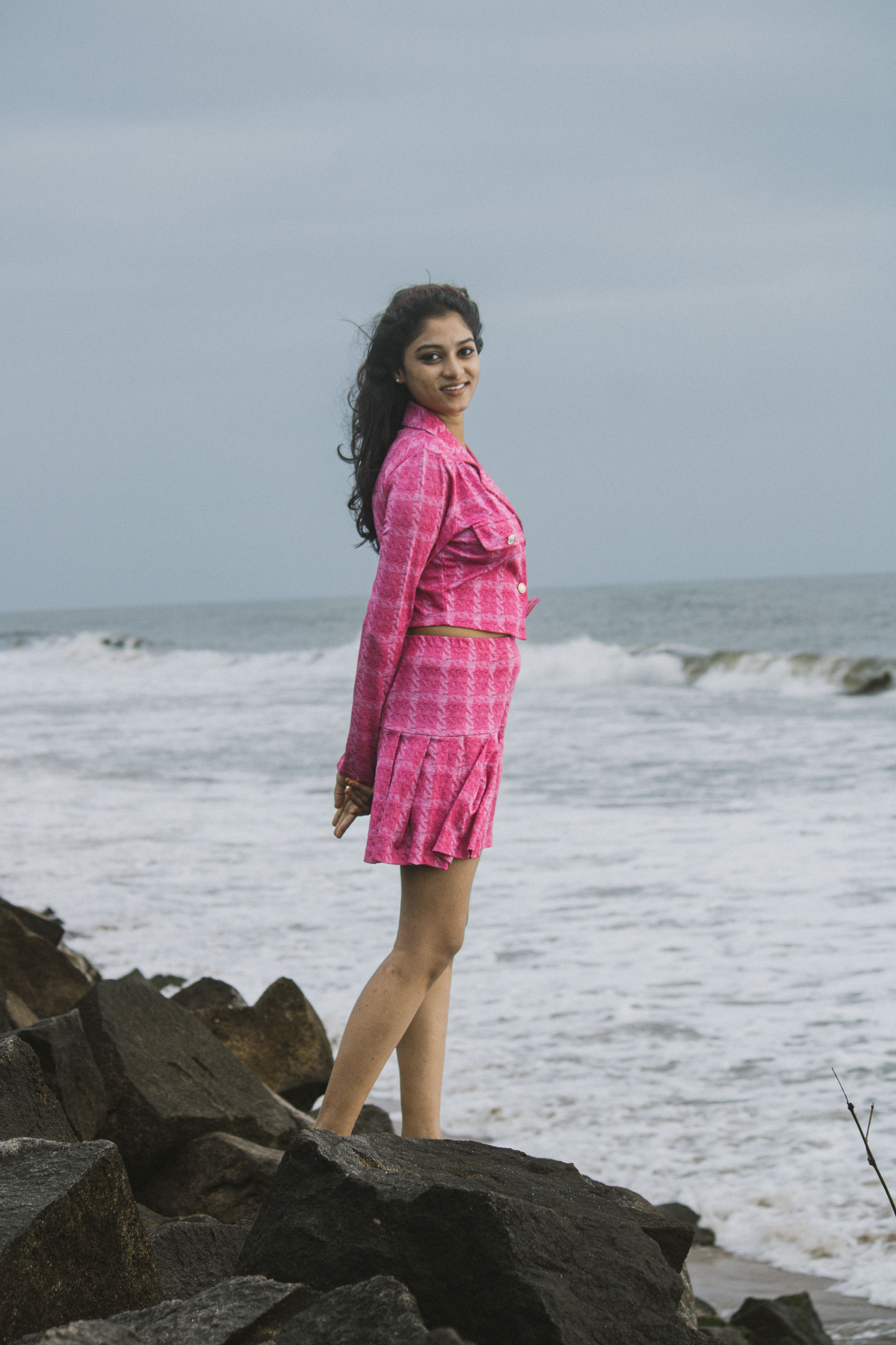 Portrait of Woman by the Seashore in Pink Dress · Free Stock Photo