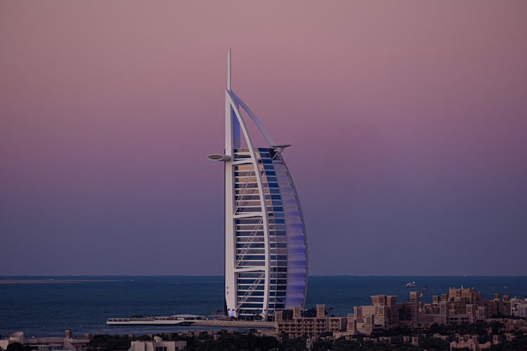 Burj Al Arab Skyscraper At Sunset