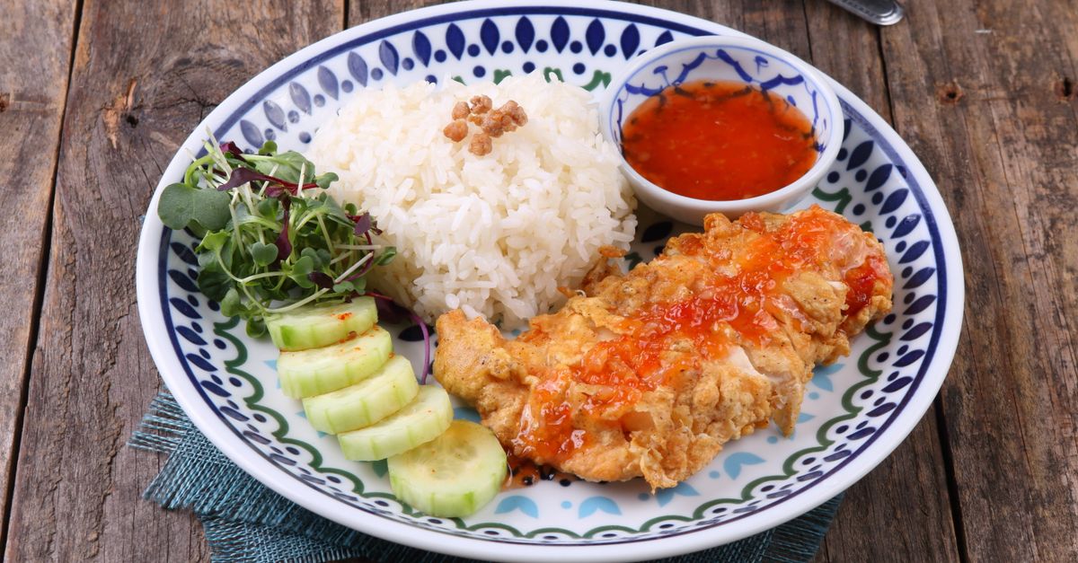 Crispy Chicken Rice Crispy Chicken with Rice and Salad on Plate · Free Stock Photo