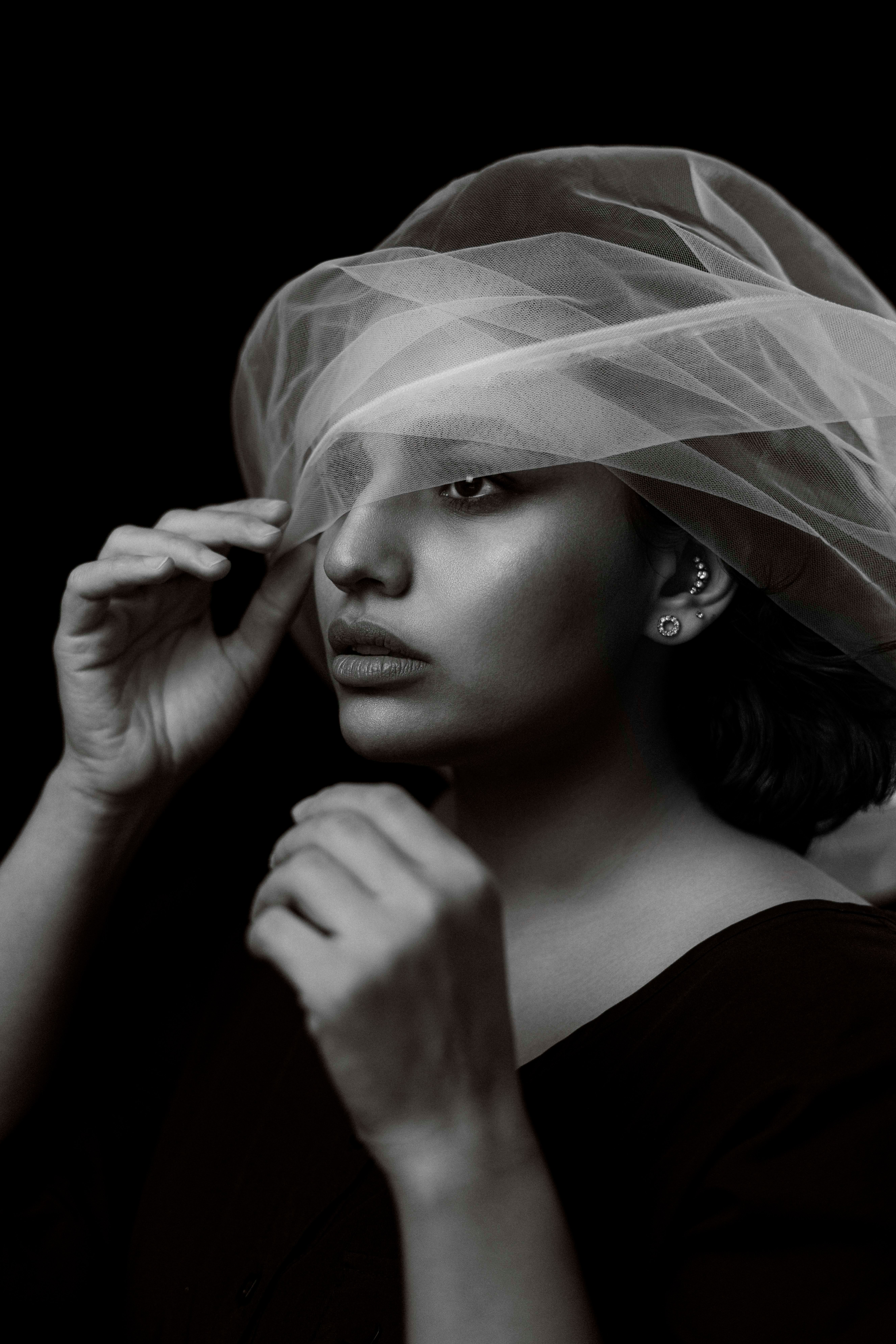 Artistic Black and White Portrait of Woman with Veil · Free Stock Photo