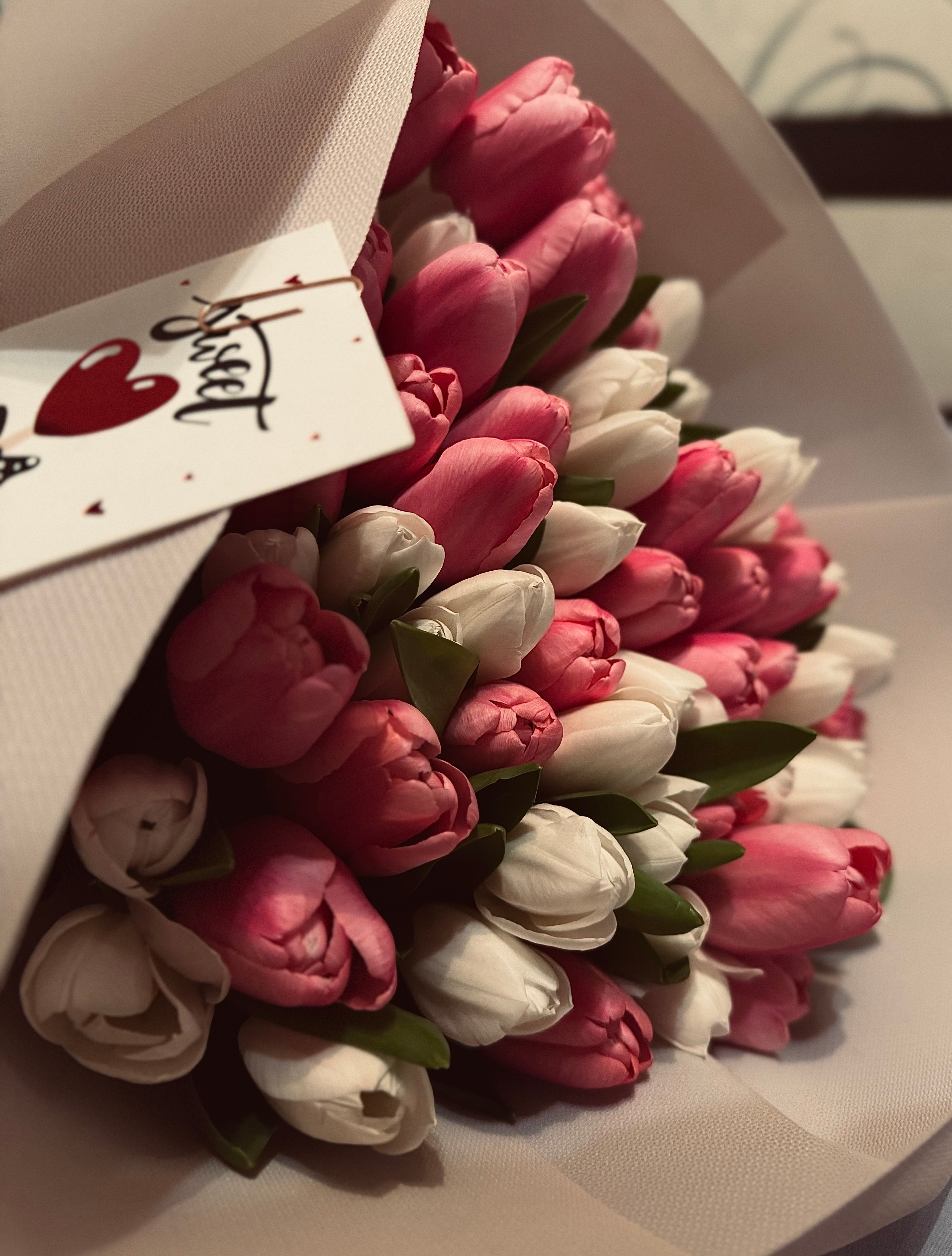 Elegant Bouquet of Pink and White Tulips · Free Stock Photo