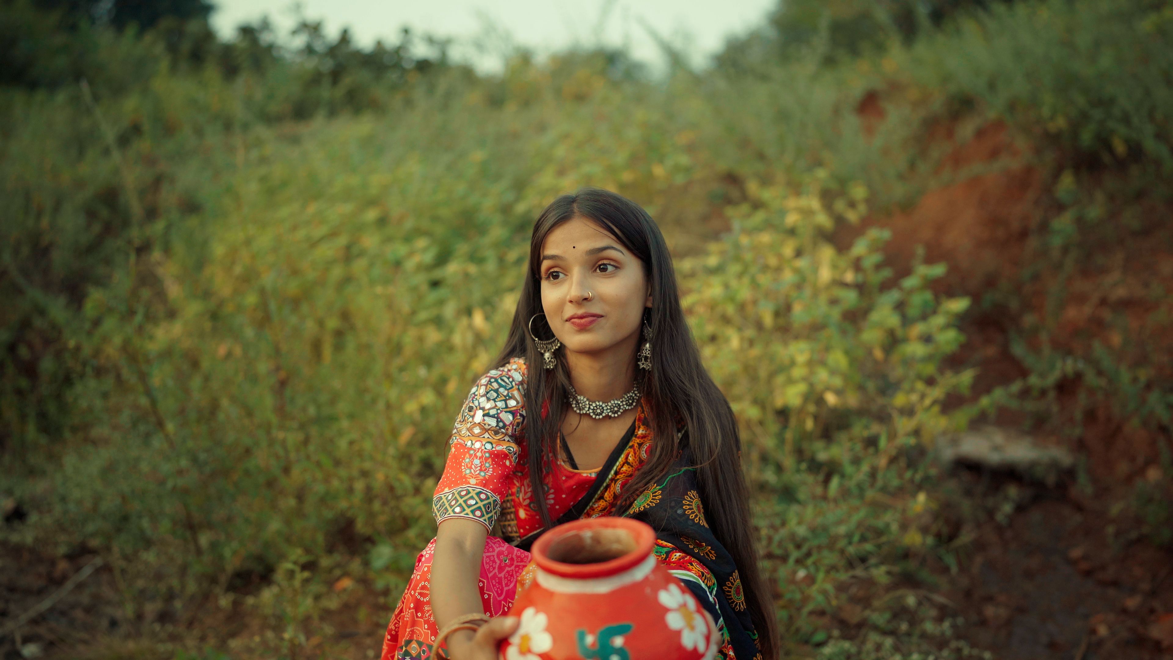 Young Woman in Traditional Indian Attire Outdoors · Free Stock Photo