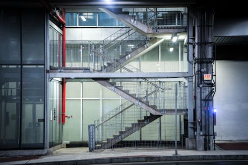 Free Modern industrial staircase with geometric design in urban setting. Stock Photo