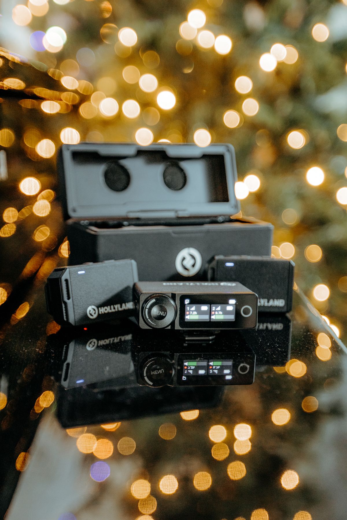 Professional video and cinema equipment with bokeh lights