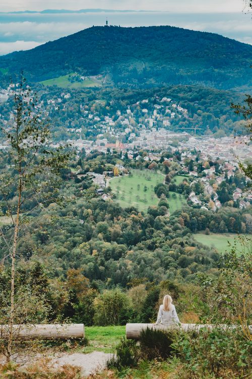 Free Overlook of a town in Baden-Württemberg, Germany, framed by lush greenery. Stock Photo