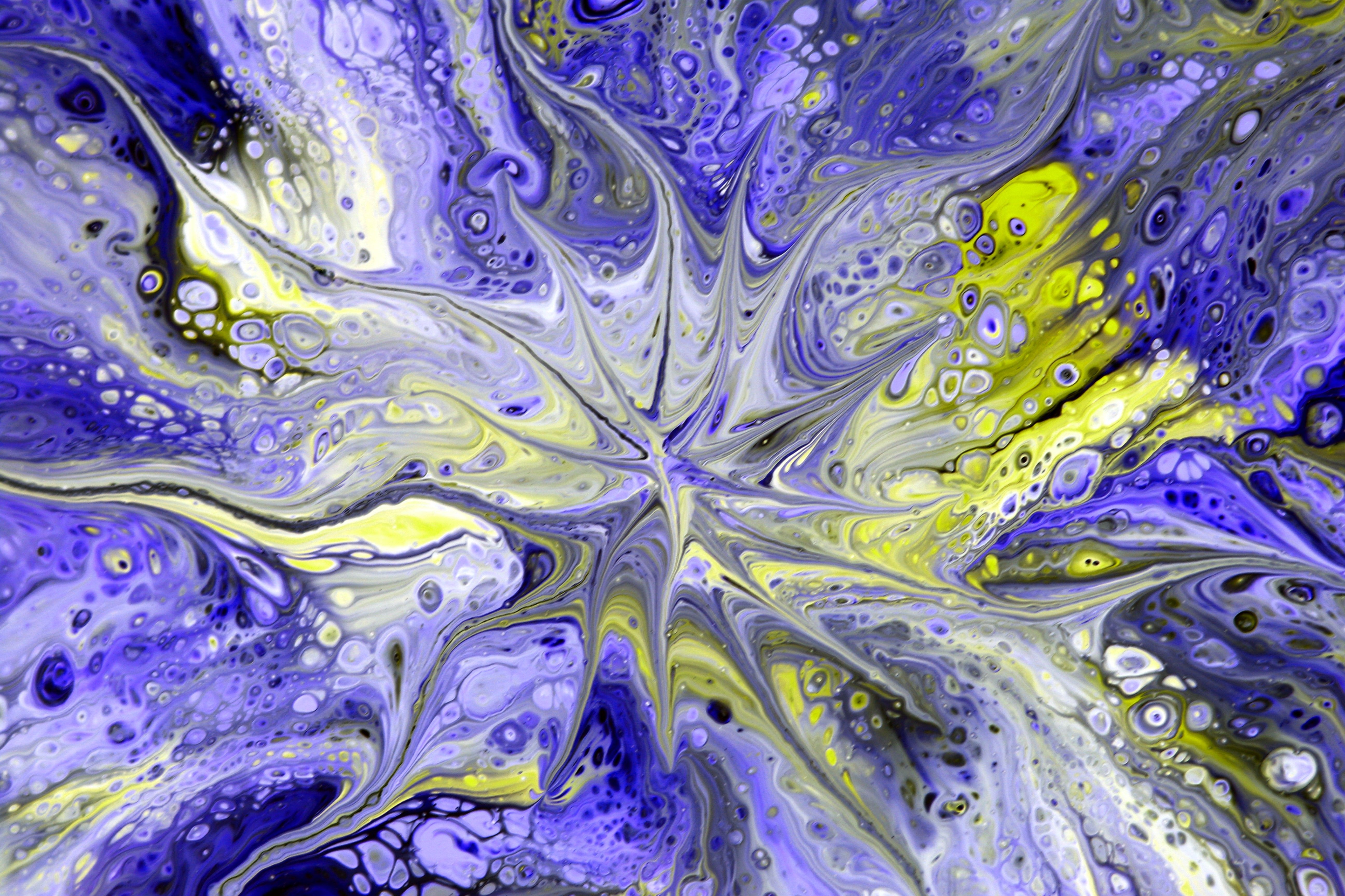 Vibrant Abstract Fluid Art in Blue and Yellow · Free Stock Photo