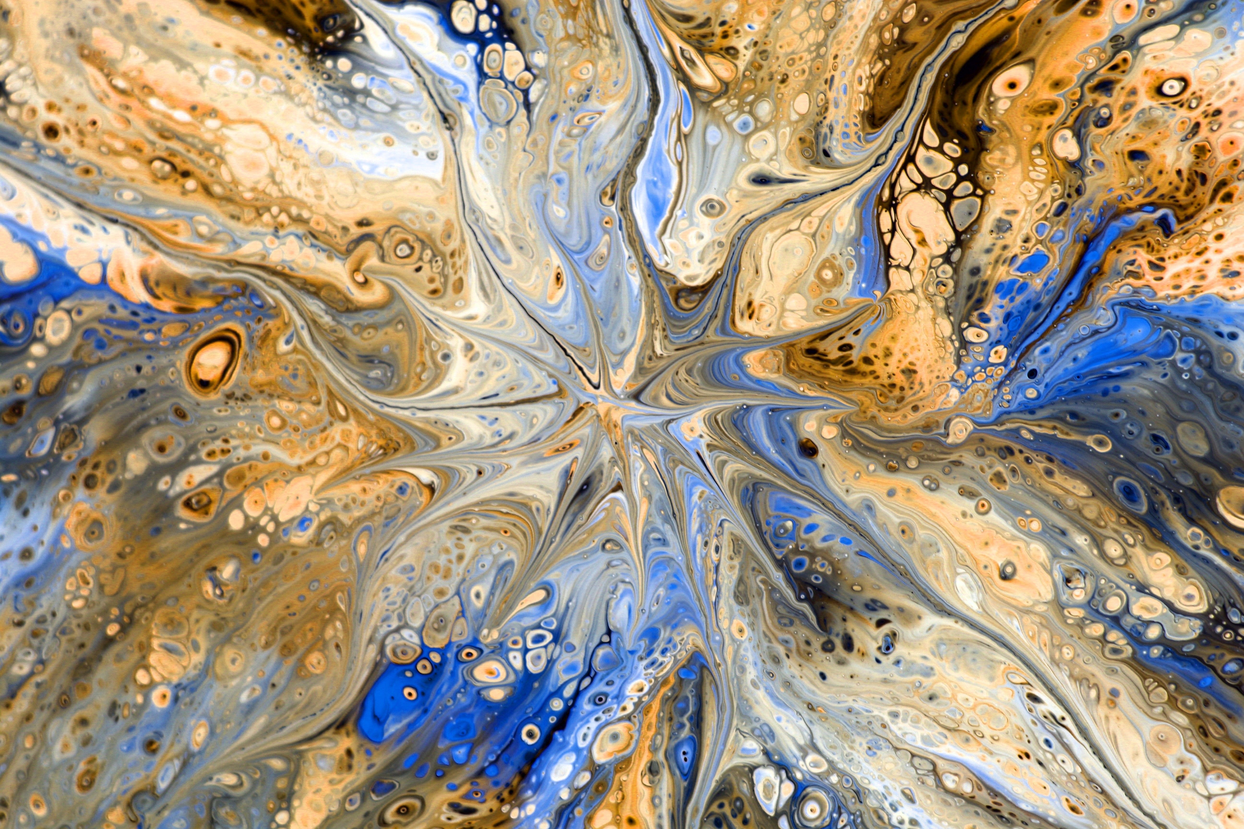 Vibrant Abstract Fluid Art with Blue and Gold Hues · Free Stock Photo