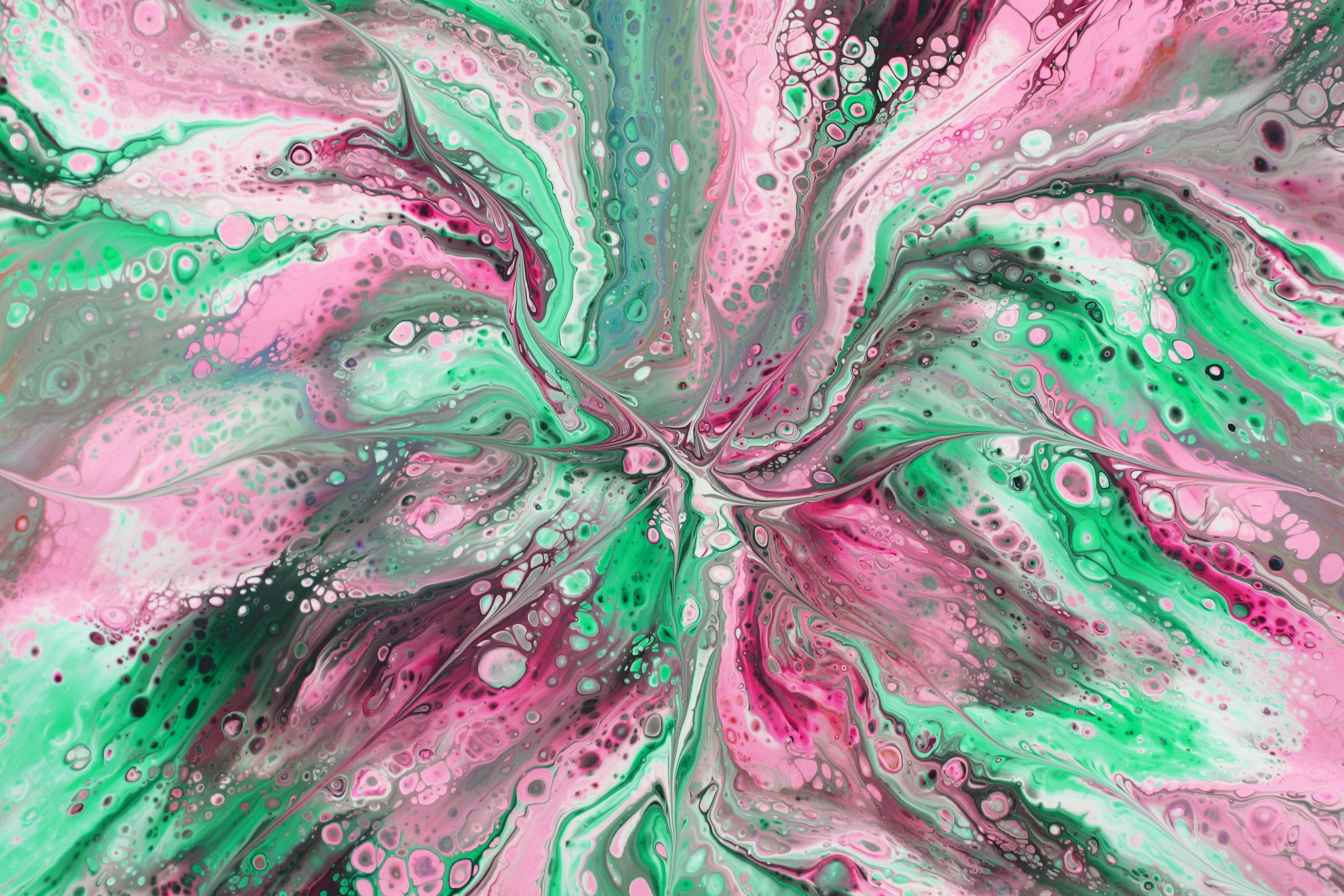 Vibrant Abstract Fluid Art with Pink and Green Swirls · Free Stock Photo
