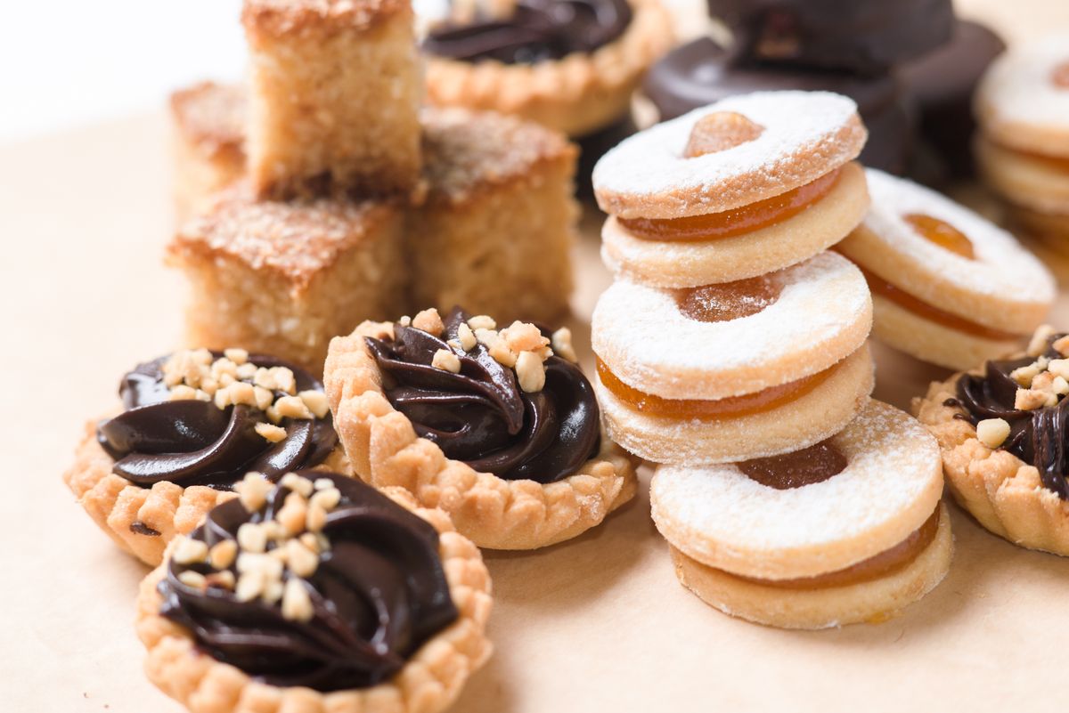 Close-up of gourmet pastries and cookies, perfect for a sweet indulgence.