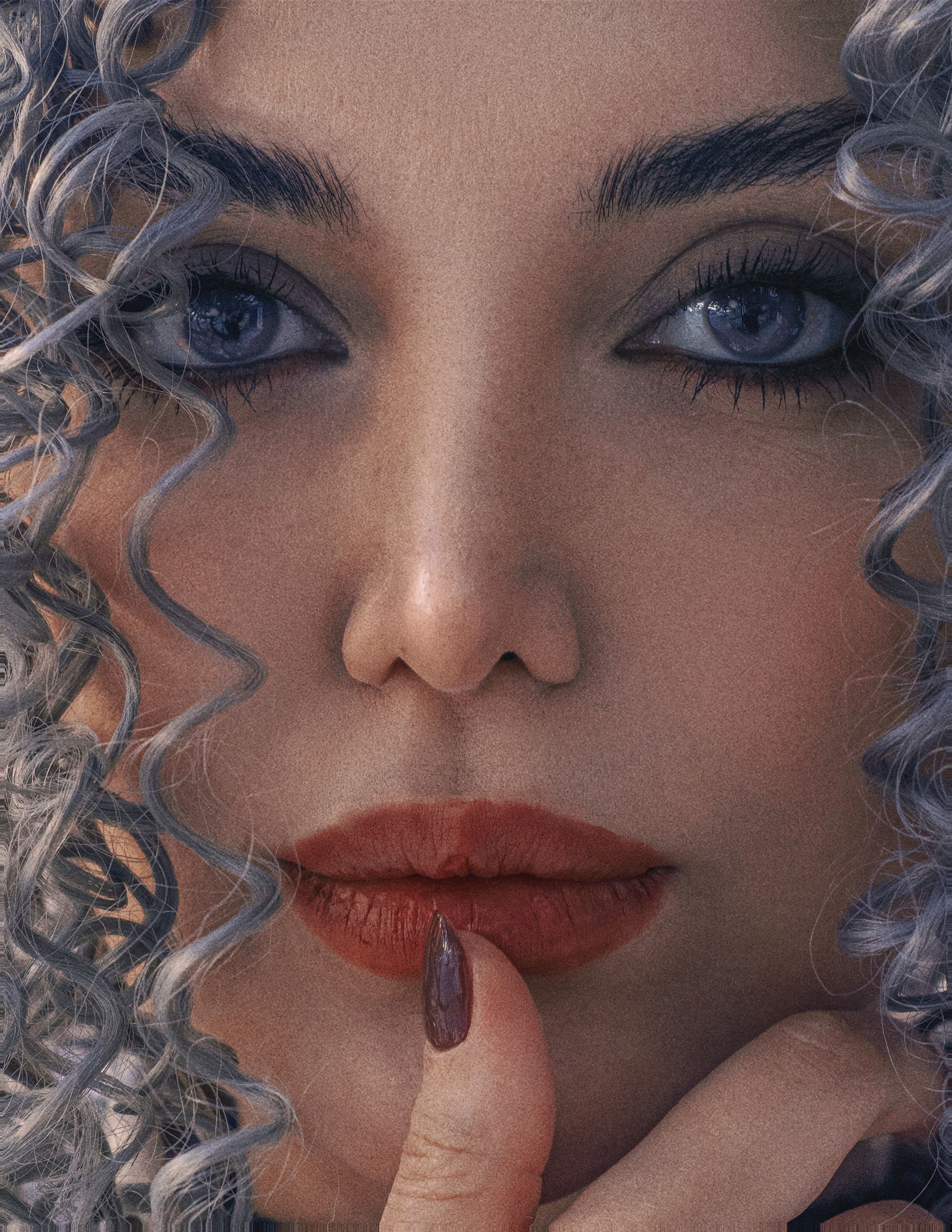 Close-Up Portrait of a Woman with Curls and Blue Eyes · Free Stock Photo