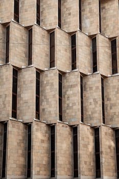Close-up of a geometric building facade in Yerevan, Armenia, showcasing modern architecture.