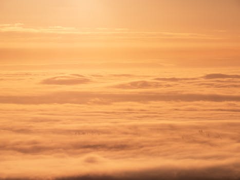 德国莱茵兰-普法尔茨迈卡默雾覆盖的风景上，金色的日出宁静而美丽