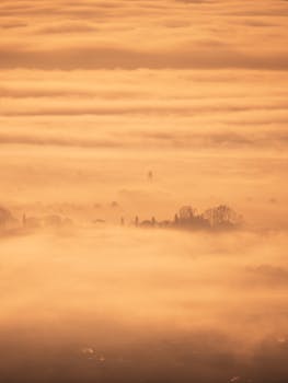 Ethereal autumn morning mist over Rheinland-Pfalz, capturing golden hues and dense fog beauty.