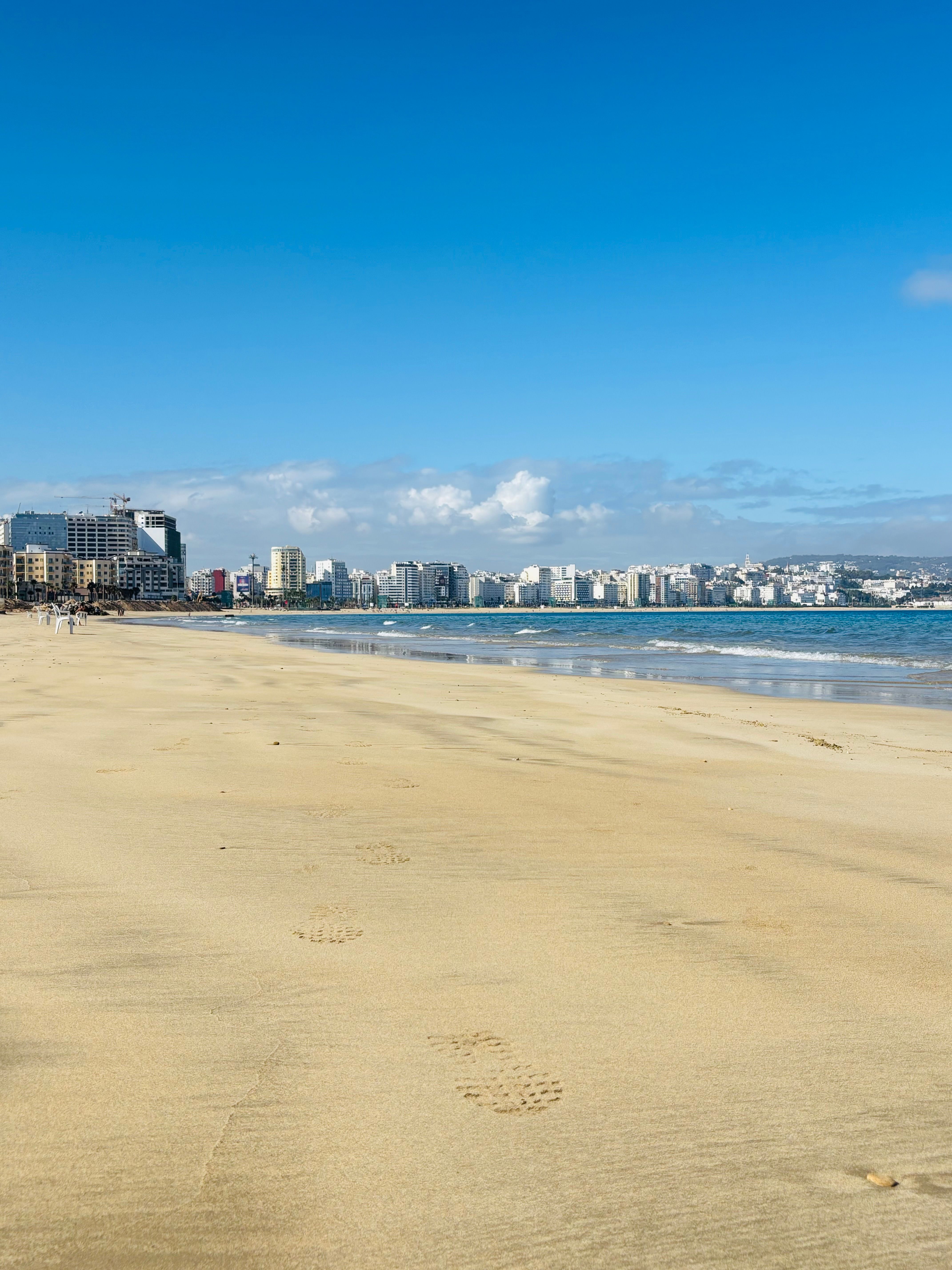 Sunny Urban Beach with City Skyline and Clear Skies · Free Stock Photo