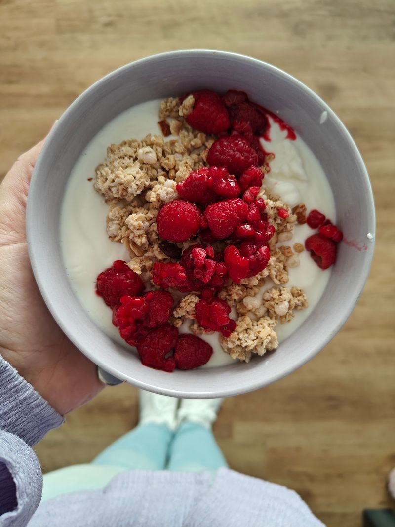 Yogurt with berries and granola as a probiotic food for a healthy gut