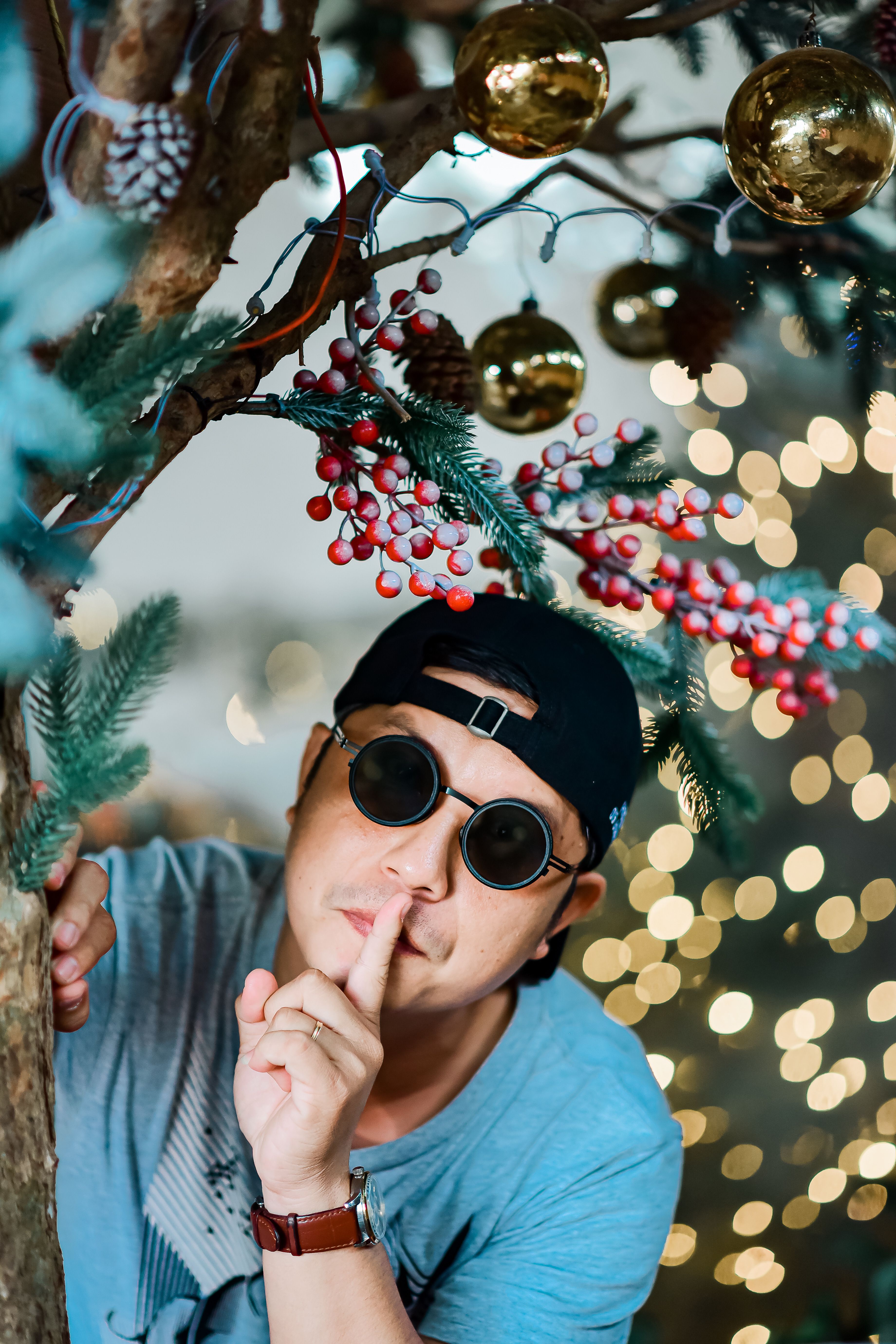 Festive Holiday Portrait with Christmas Decor · Free Stock Photo