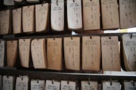 Vintage Library Catalog Cards in Wooden Storage