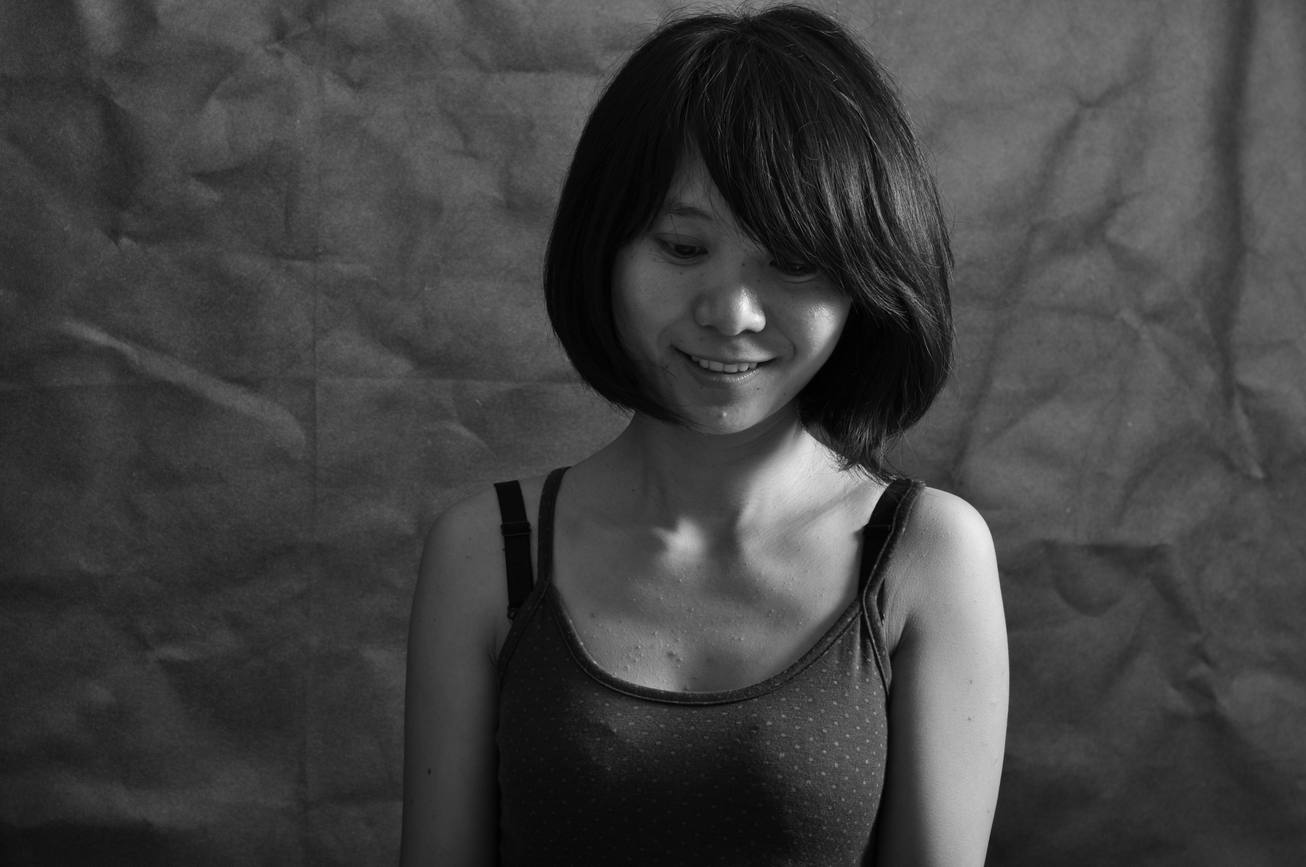Black and White Portrait of Smiling Woman