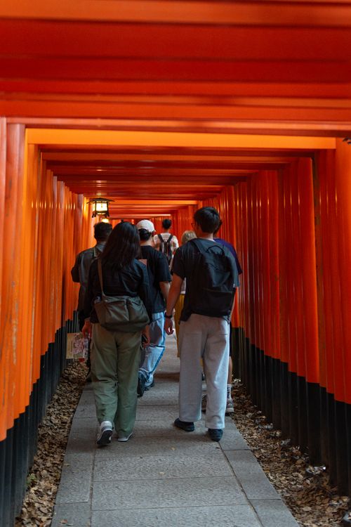 Visitors Walking Through Fushimi Inari Shrine Gates · Free Stock Photo