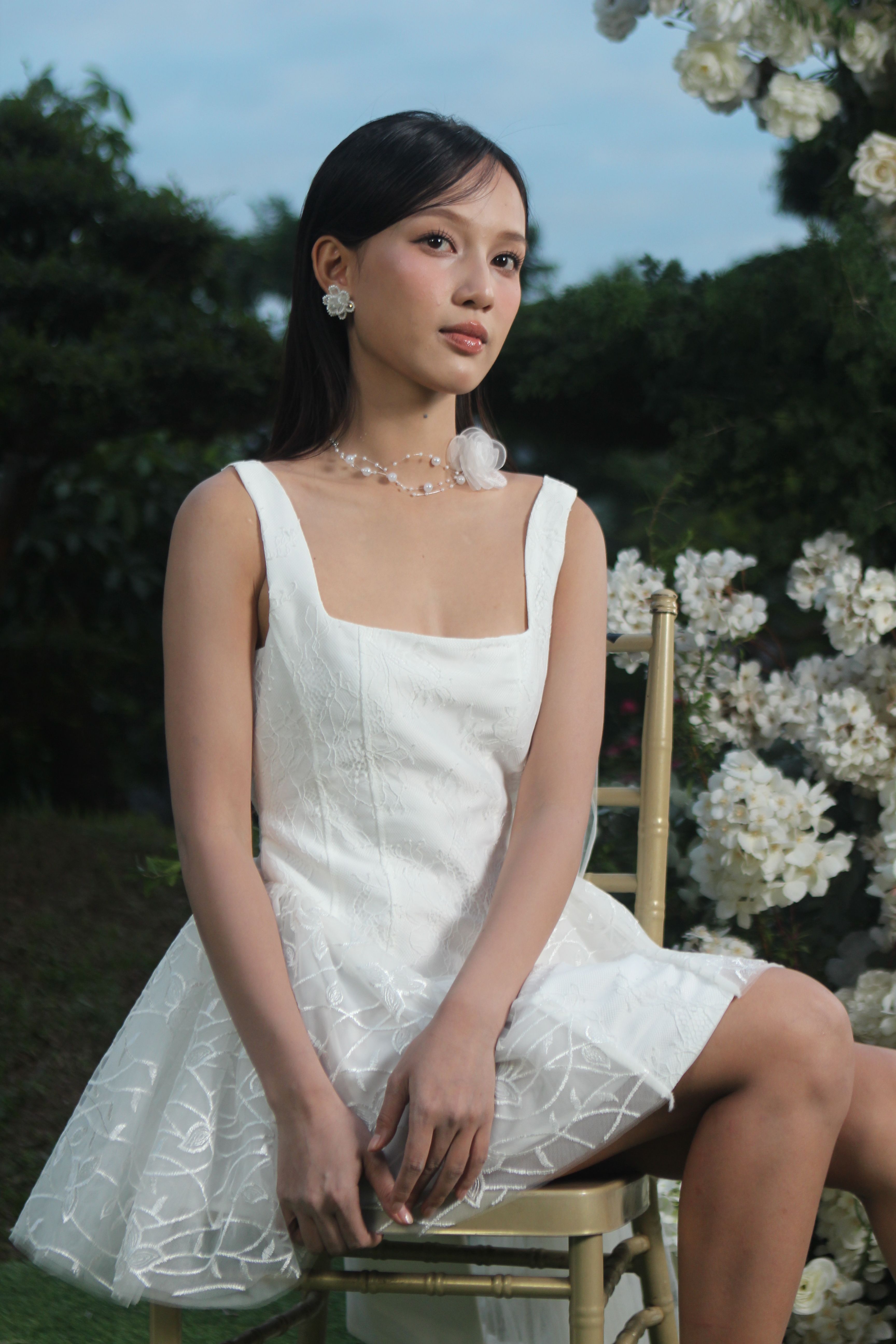 Elegant Woman in White Dress by Stone Garden  Free Stock Photo