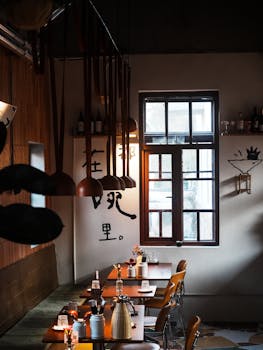 Warm and inviting restaurant interior with modern decor, perfect for dining.