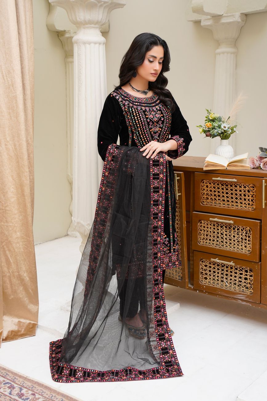 Lahore Traditional Black Velvet Dress