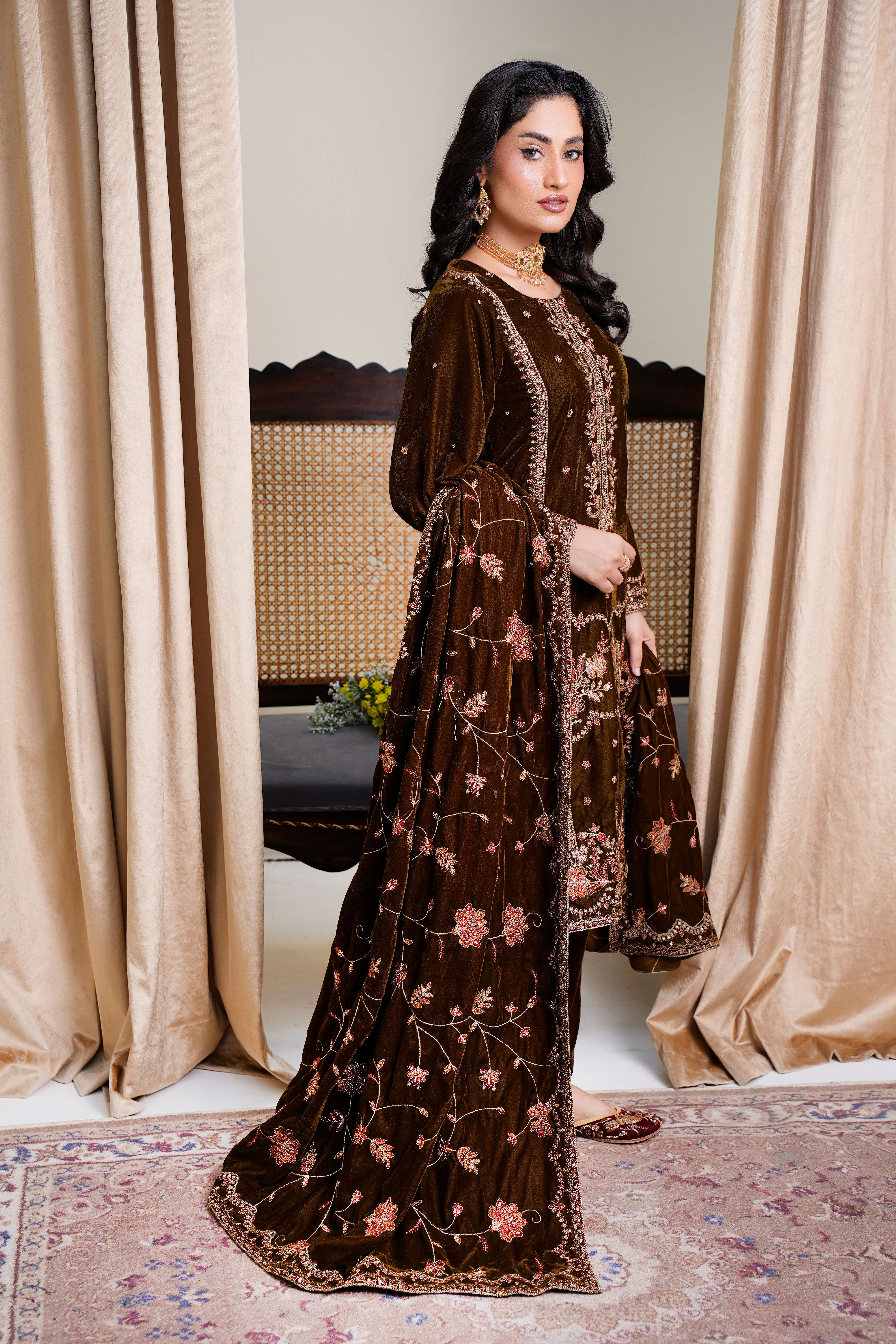 Elegant Eastern Velvet Dress in Lahore Interior  Free Stock Photo