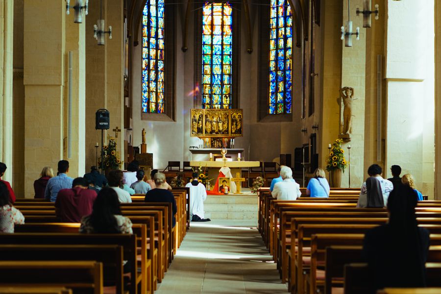 Sanctuary with stained glass light