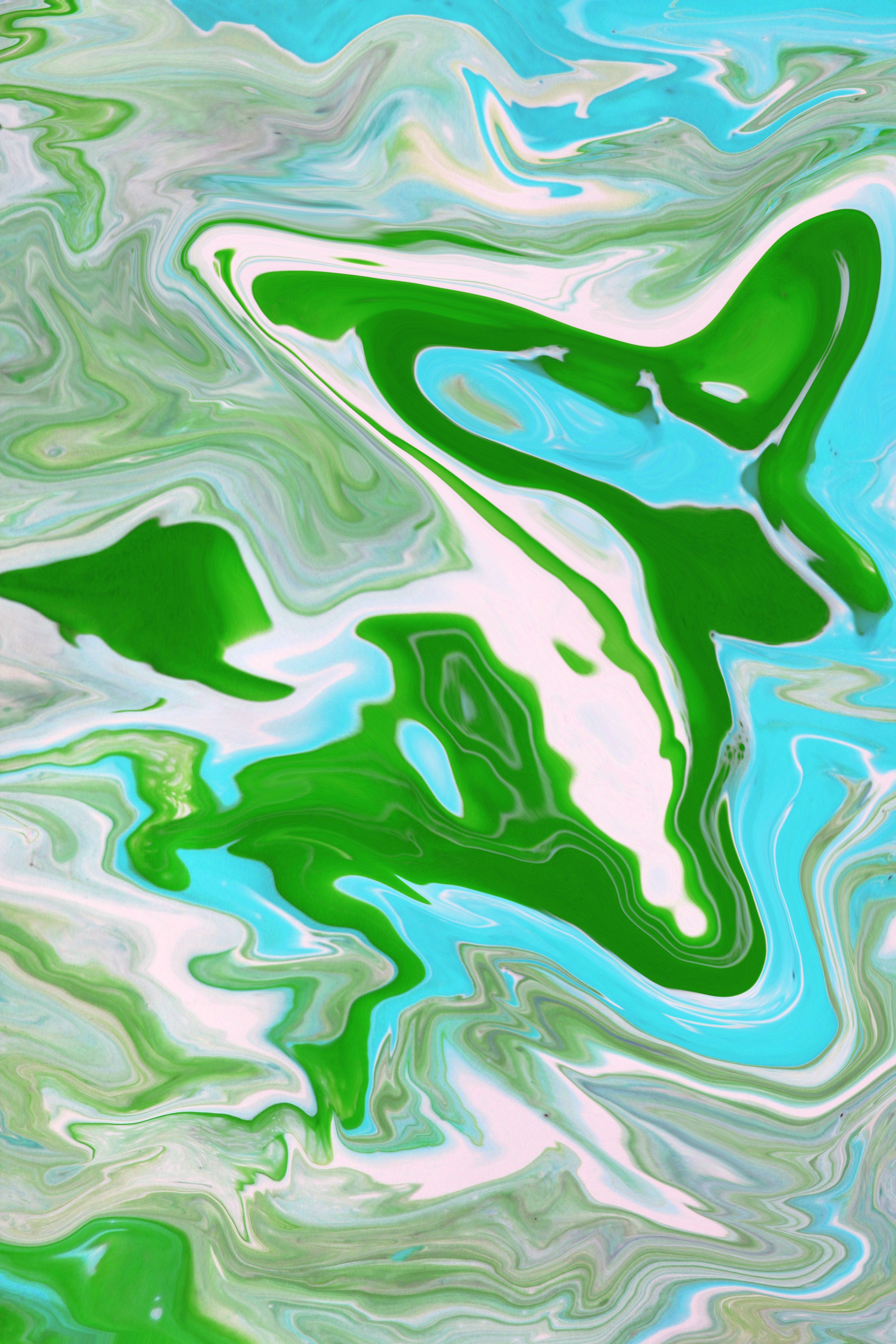 Abstract Fluid Art with Green and Blue Swirls · Free Stock Photo