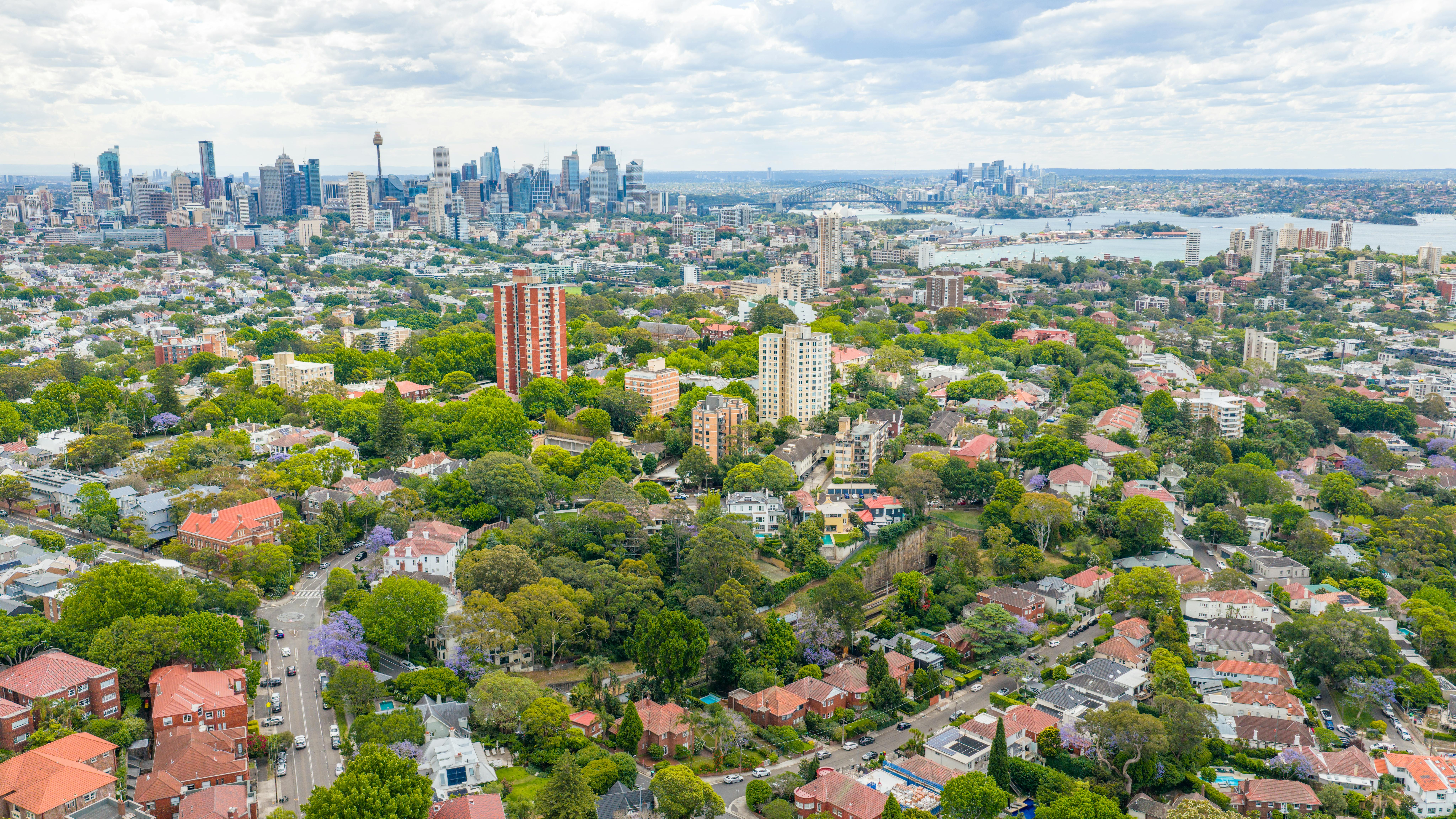Vue aérienne de maisons de banlieue à Sydney