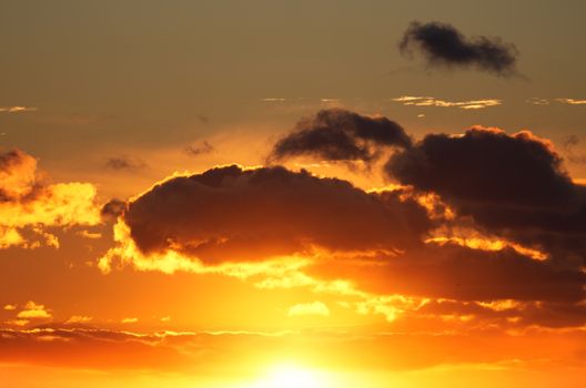 Vibrant golden sunrise with silhouetted clouds in Stamford, Connecticut.