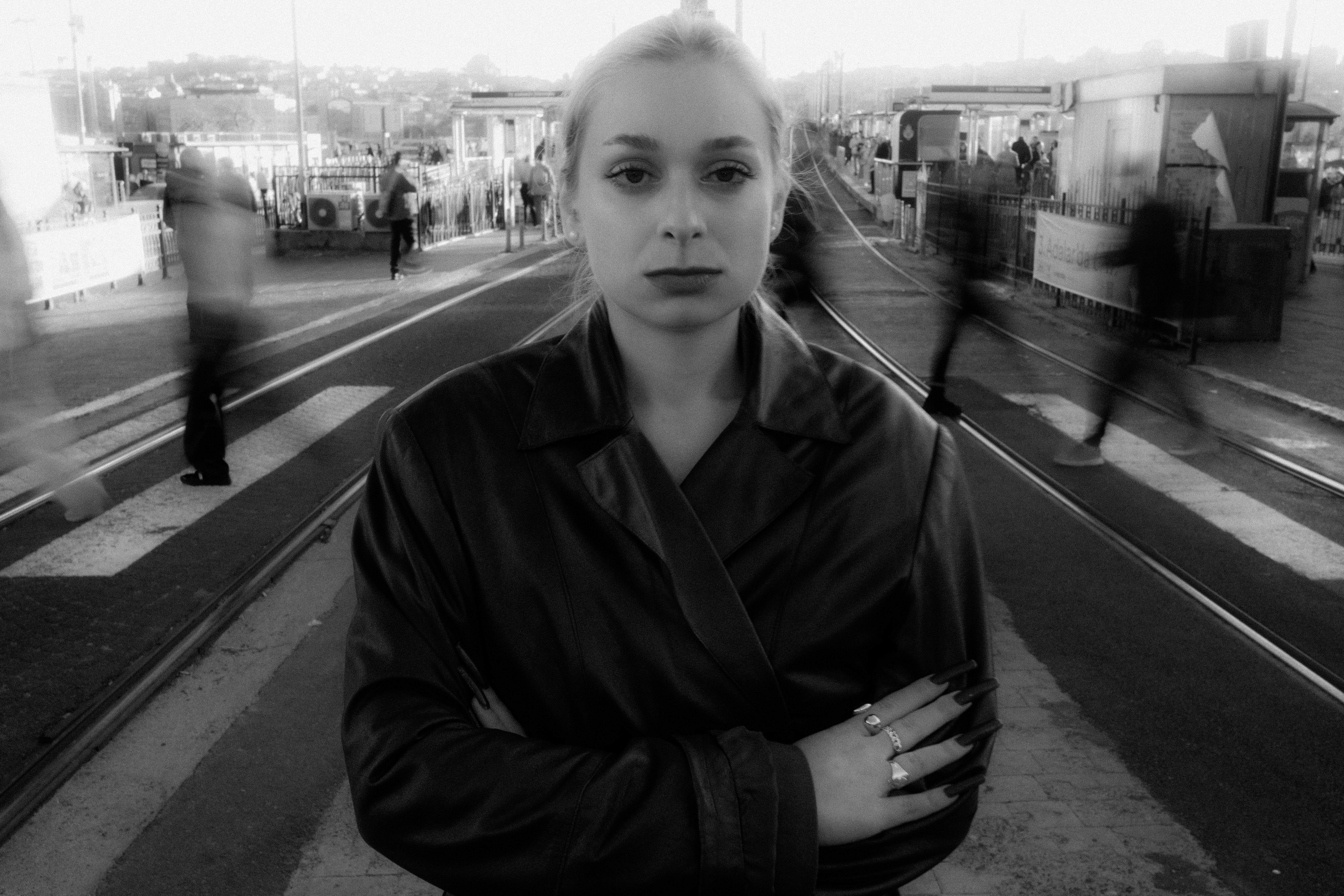 Black and White Urban Portrait with Motion Blur · Free Stock Photo