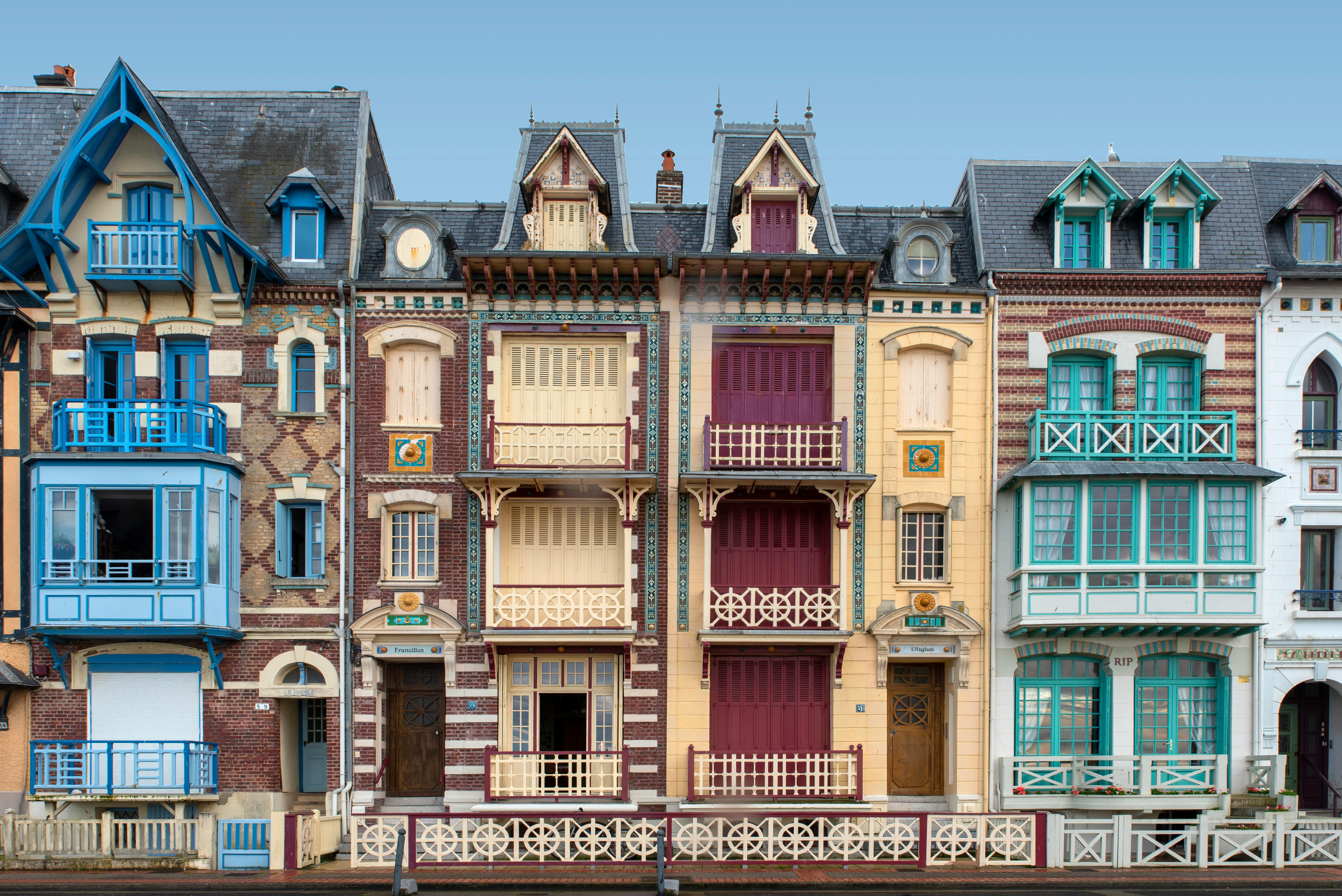 Vibrant 19th-century architecture in Mers-les-Bains, France, highlighting art deco facades.