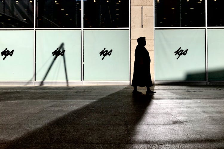 Silhouette Of Woman Walking Beside Building