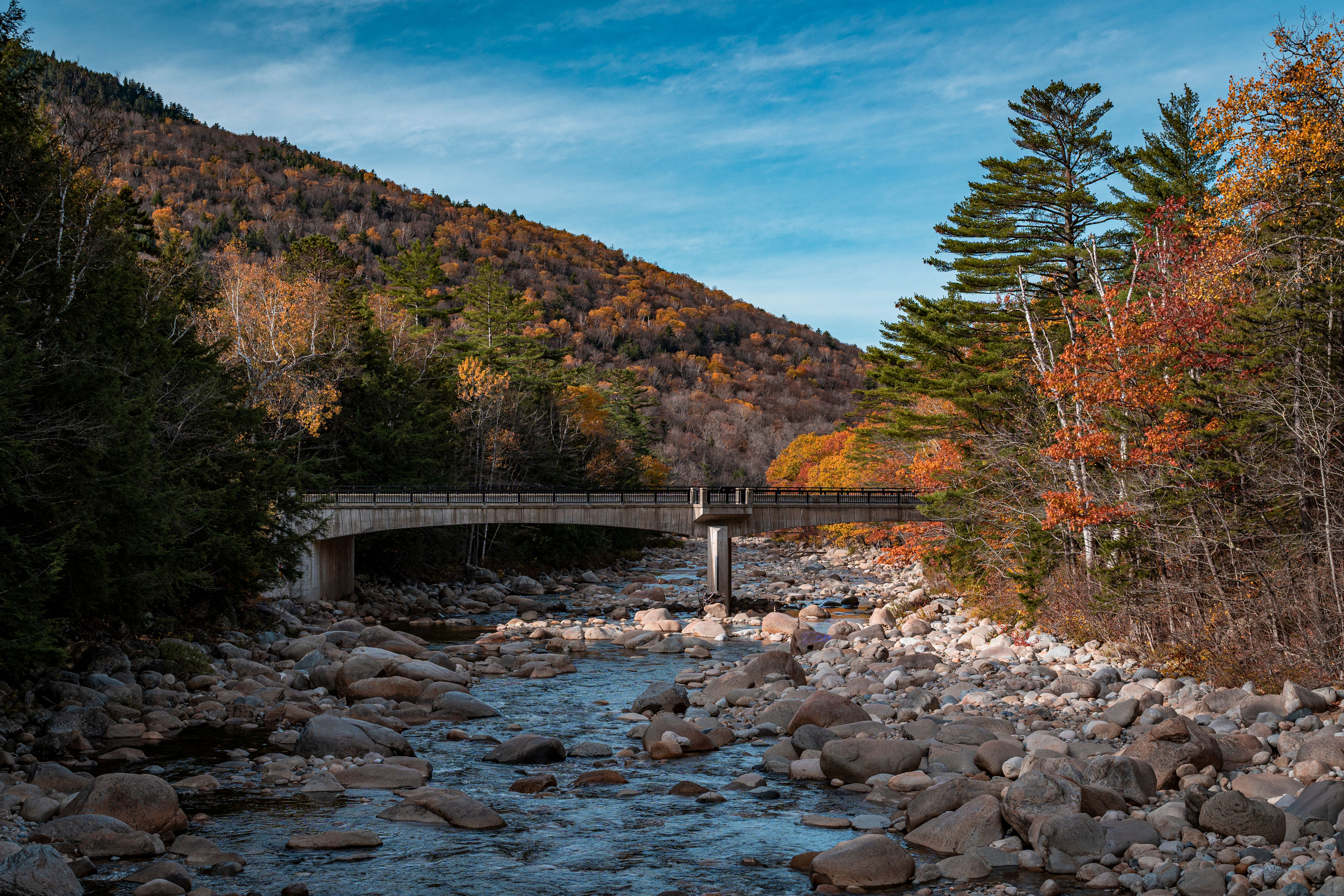 Scenic Autumn Bridge Over Rocky Mountain Stream · Free Stock Photo