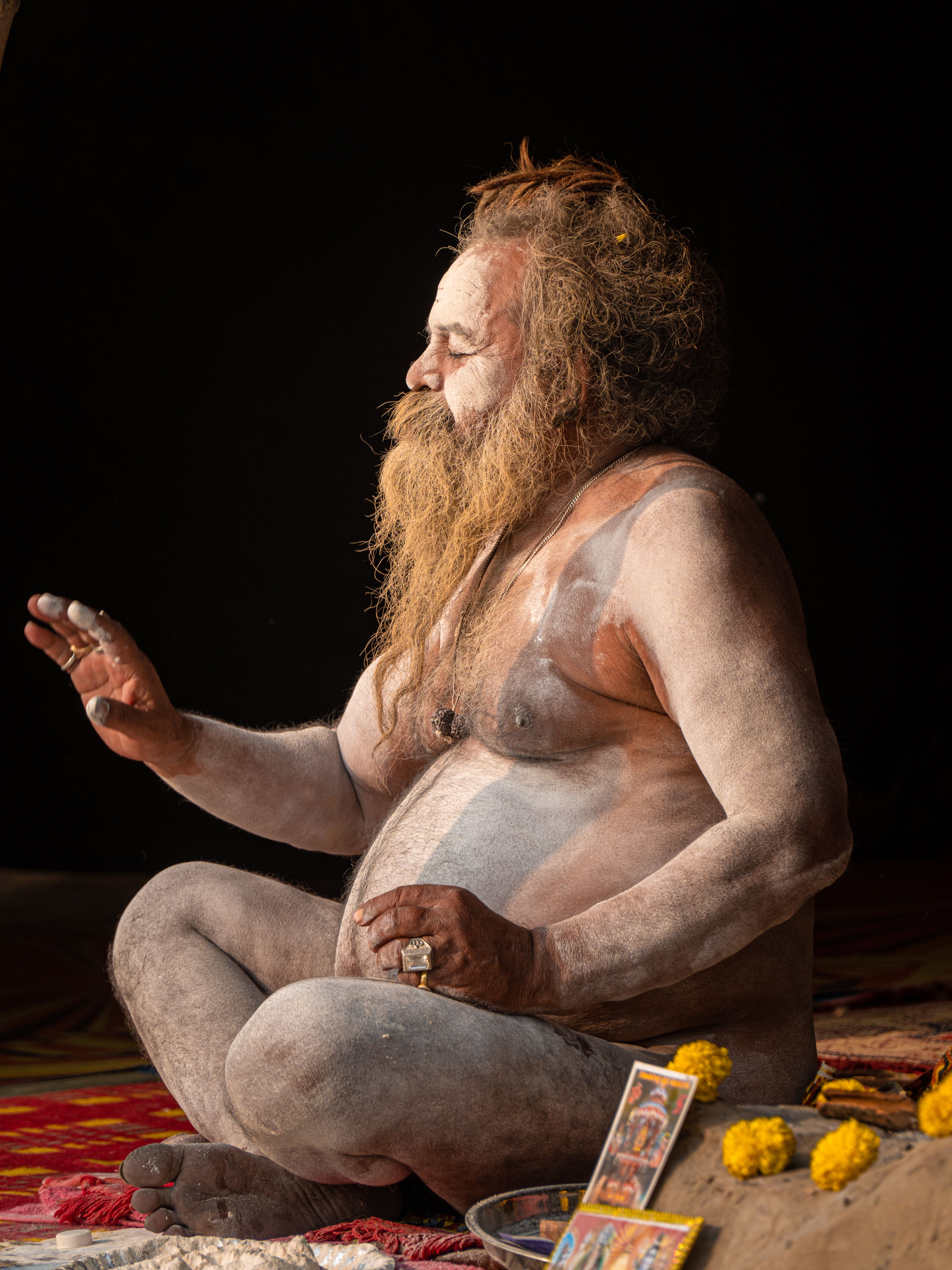 A Naga Sadhu meditates during a spiritual gathering in Varanasi, India.
