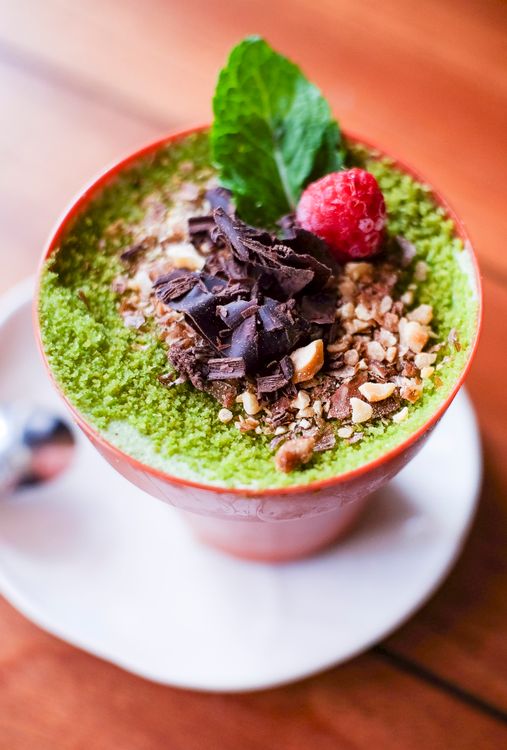 Matcha Chocolate Dessert with Mint and Raspberry · Free Stock Photo