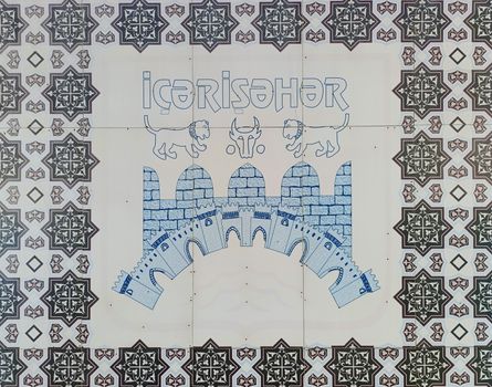 Decorative tile pattern showcasing iconic Icherisheher architecture in Baku, Azerbaijan.