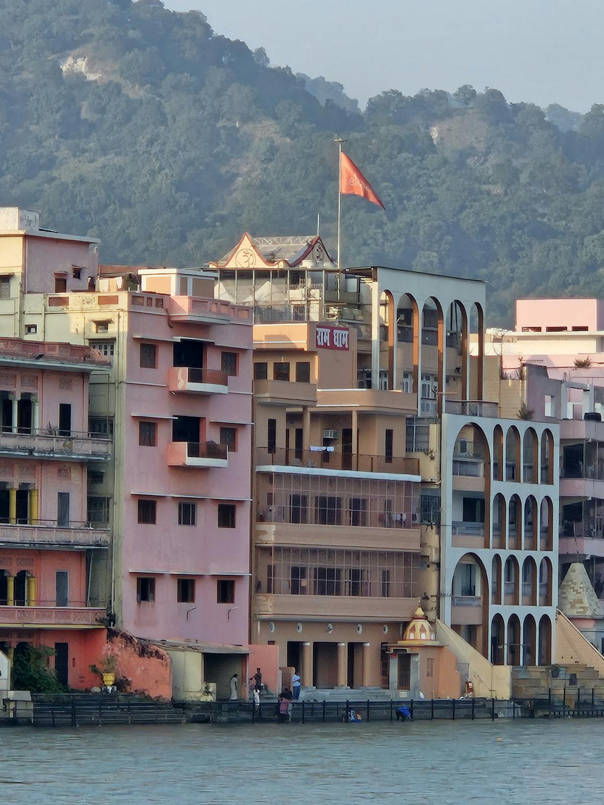 Colorful riverfront buildings in Rishikesh, Uttarakhand