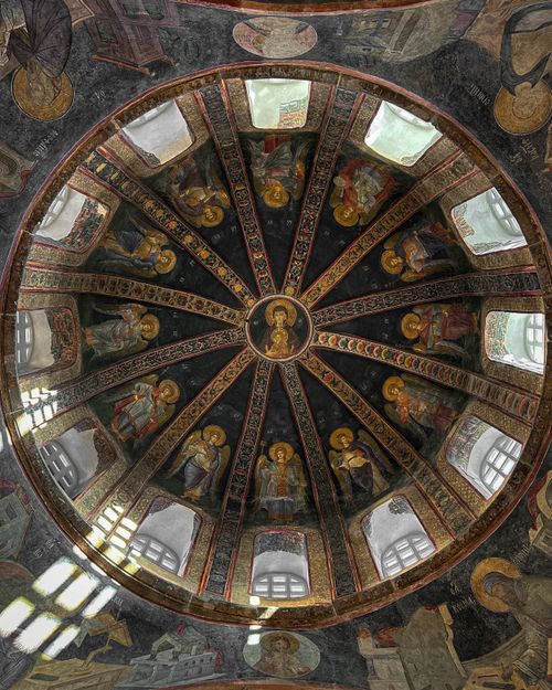 Free Intricate Byzantine dome artwork in the historic Kariye Museum, showcasing religious frescoes. Stock Photo
