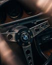 Close-up of Vintage Car Steering Wheel