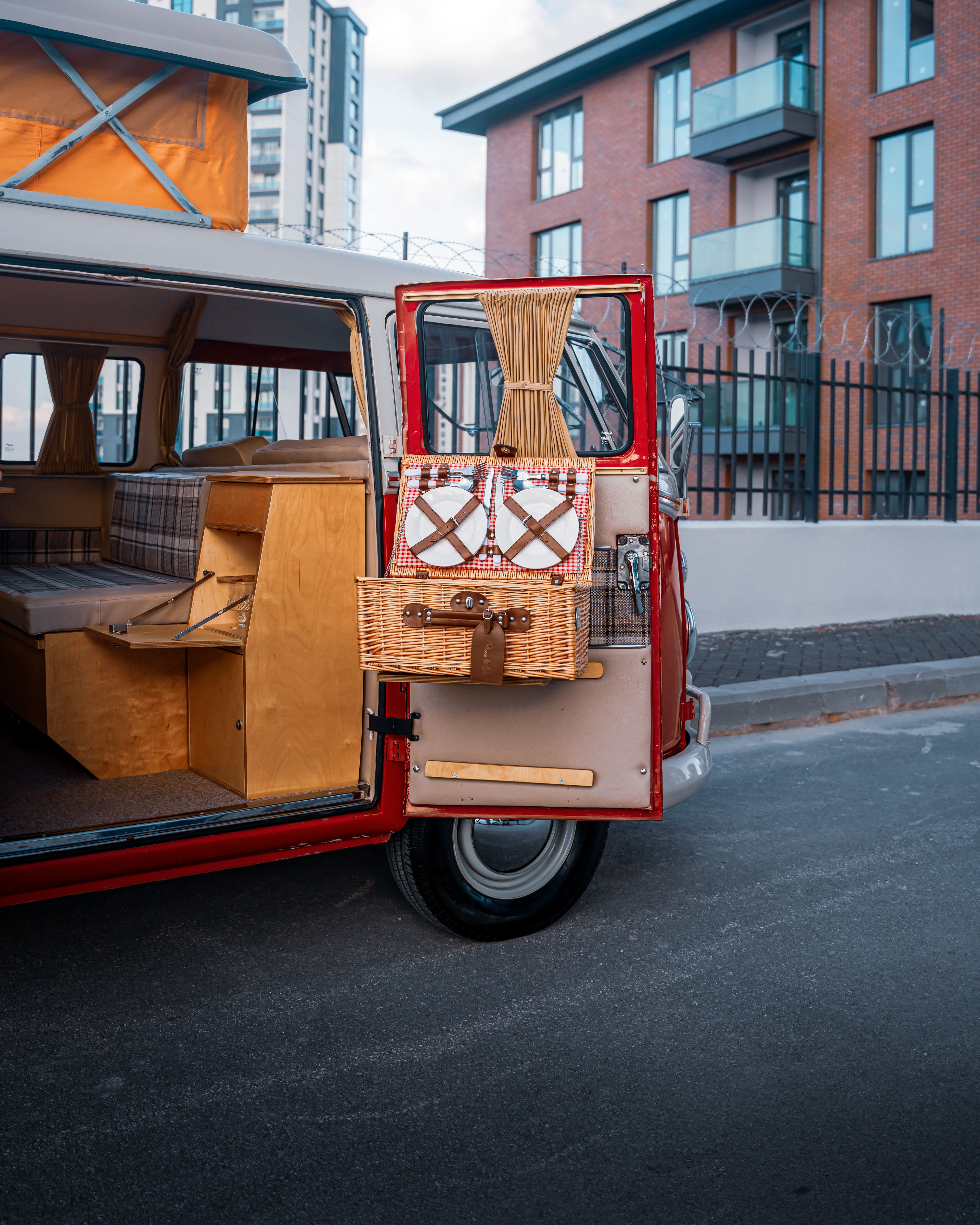Vintage Volkswagen Camper Van with Interior Picnic Setup · Free Stock Photo