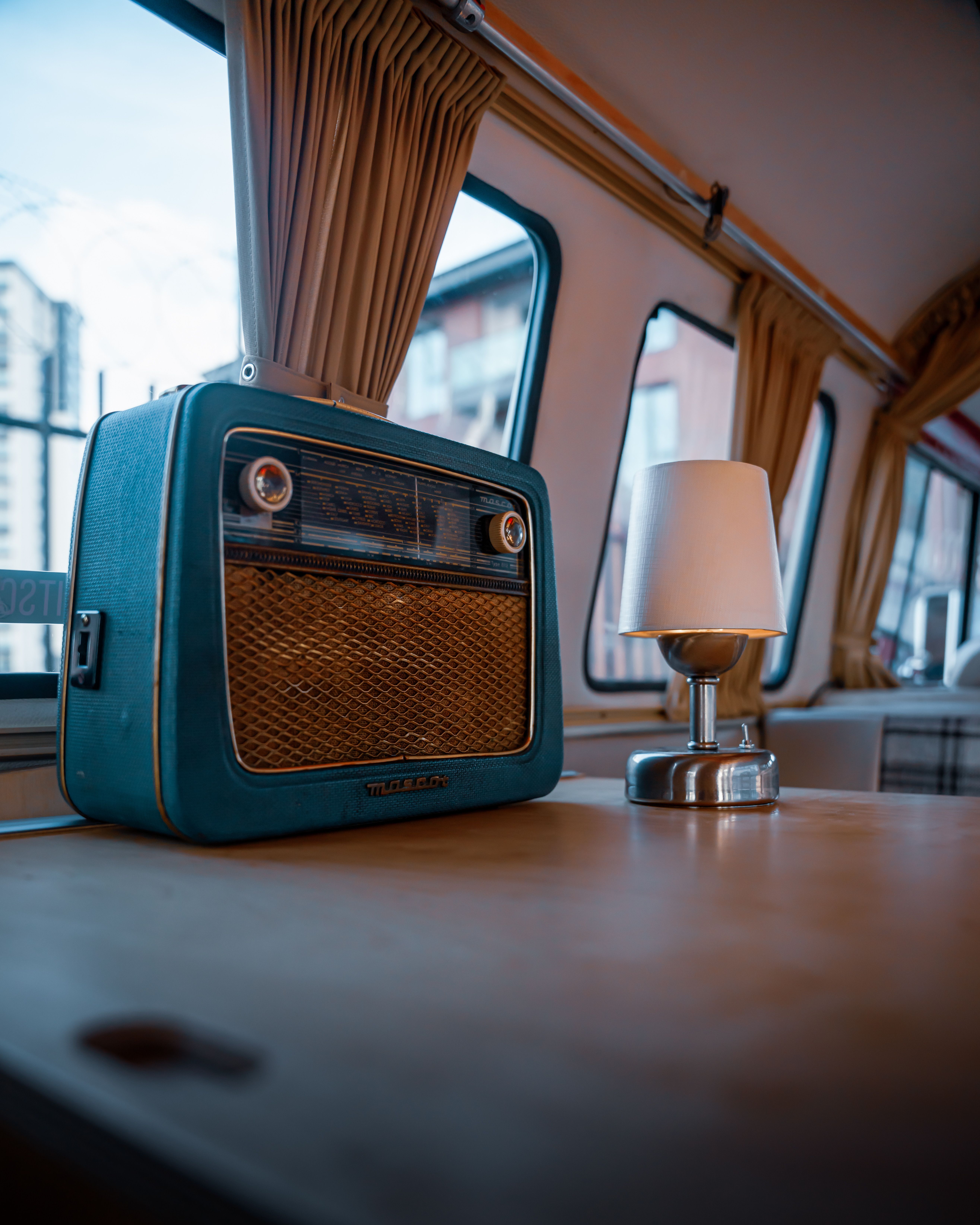 Vintage Radio and Lamp in Retro Camper Interior · Free Stock Photo
