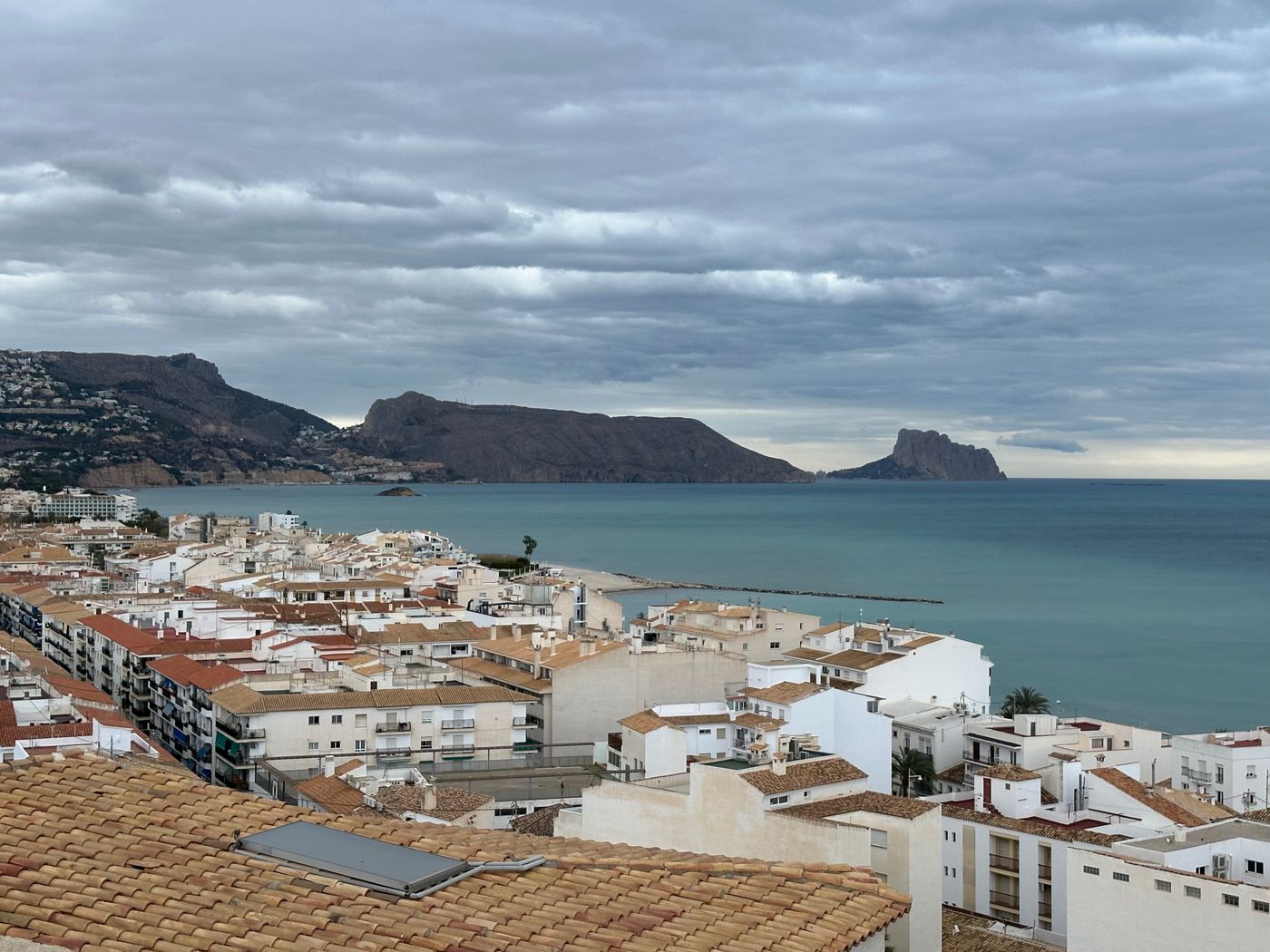White buildings of Altea spread along the Costa Blanca coastline, Spain